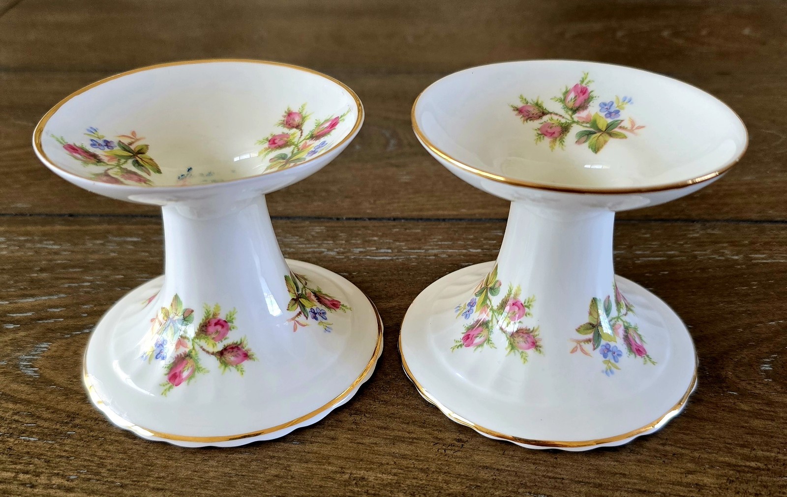 Royal Albert, Bone China Candle Holders with Moss Rose Pattern
