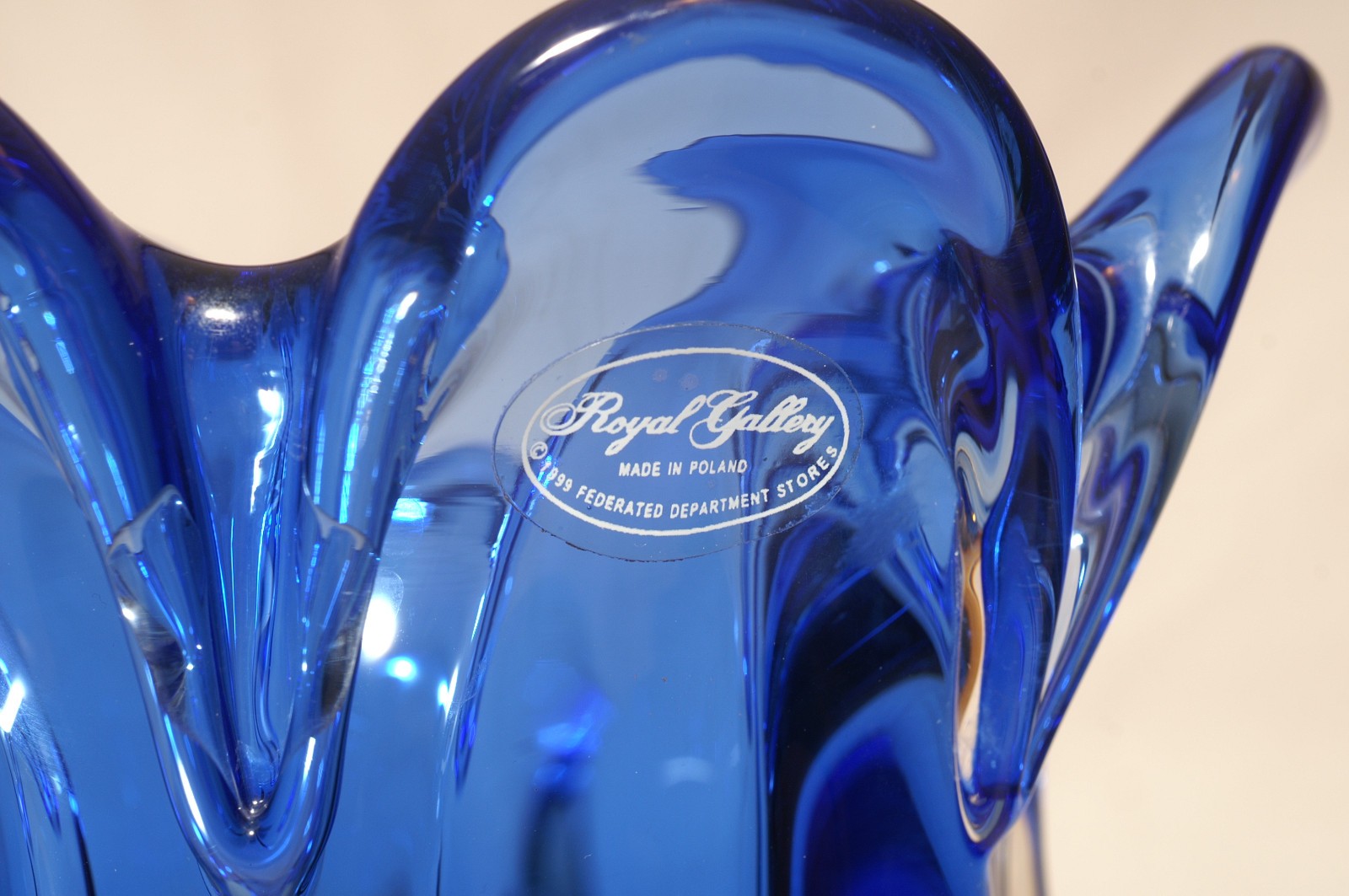 Royal Gallery Poland Blue and Green Tulip Shape Crystal Glass Vase Excellent