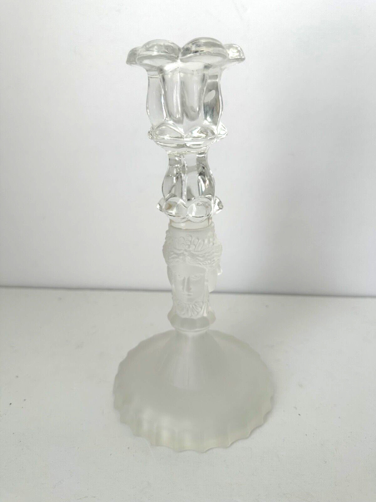 MUSEUM of MODERN ART MMA 3 FACE DESIGN CANDLESTICK ~ 9.5″ FROSTED CRYSTAL