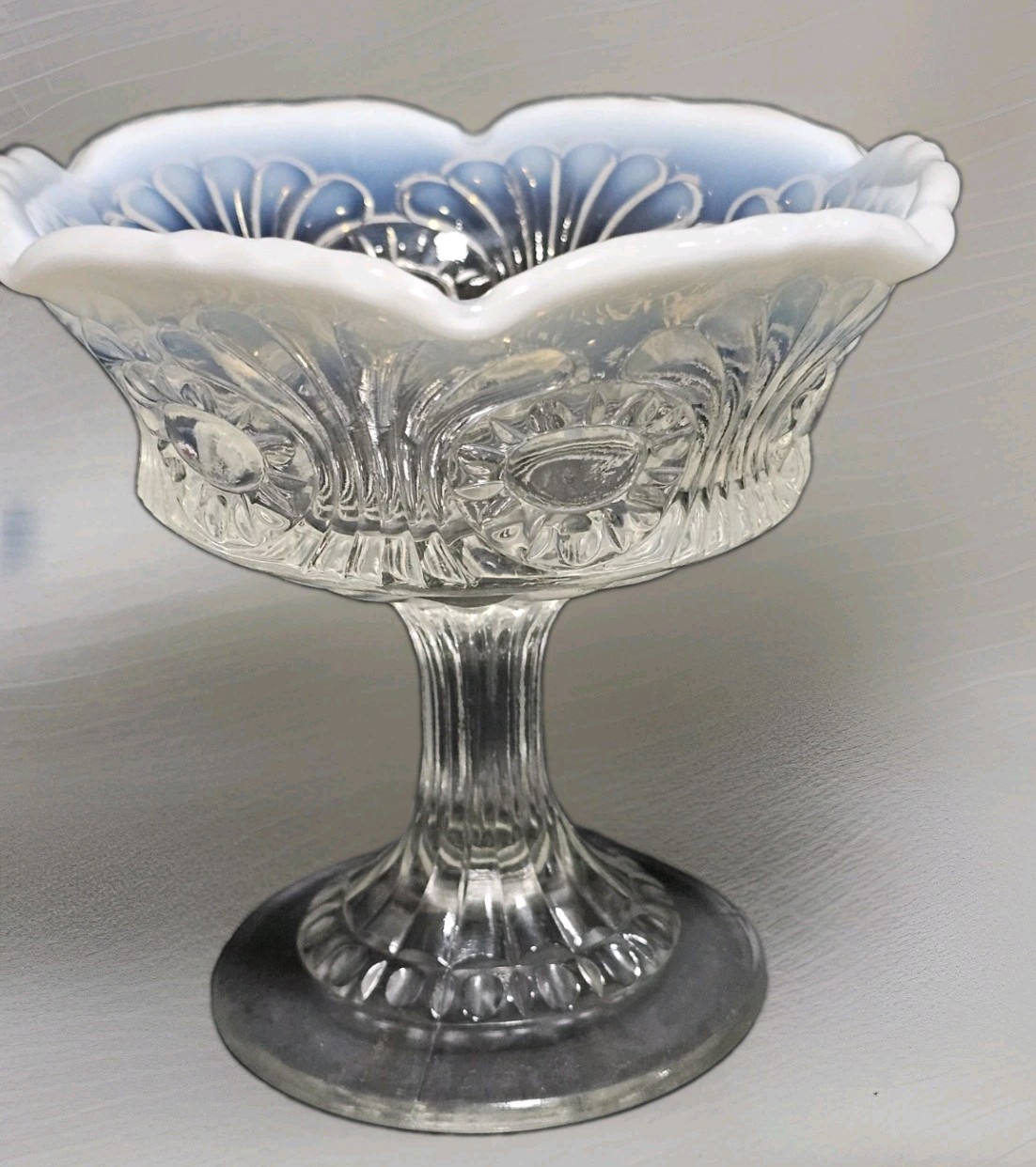 Vintage Fenton Glass Scroll & Eye Pattern Opalescent Compote Circa 1960s Era