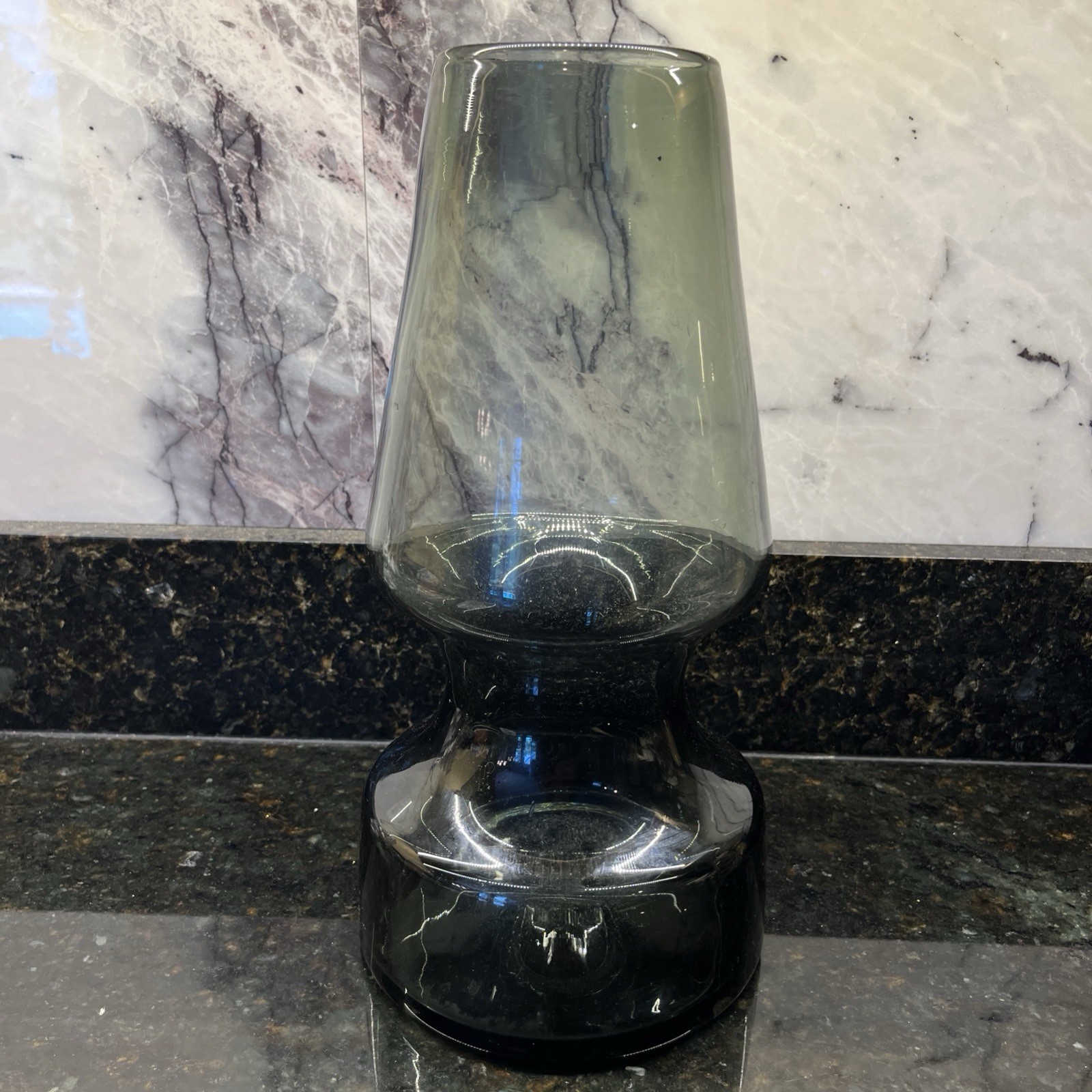 Holmegaard Flora Vase Smoke Grey Glass 11.5” Louise Campbell Denmark.