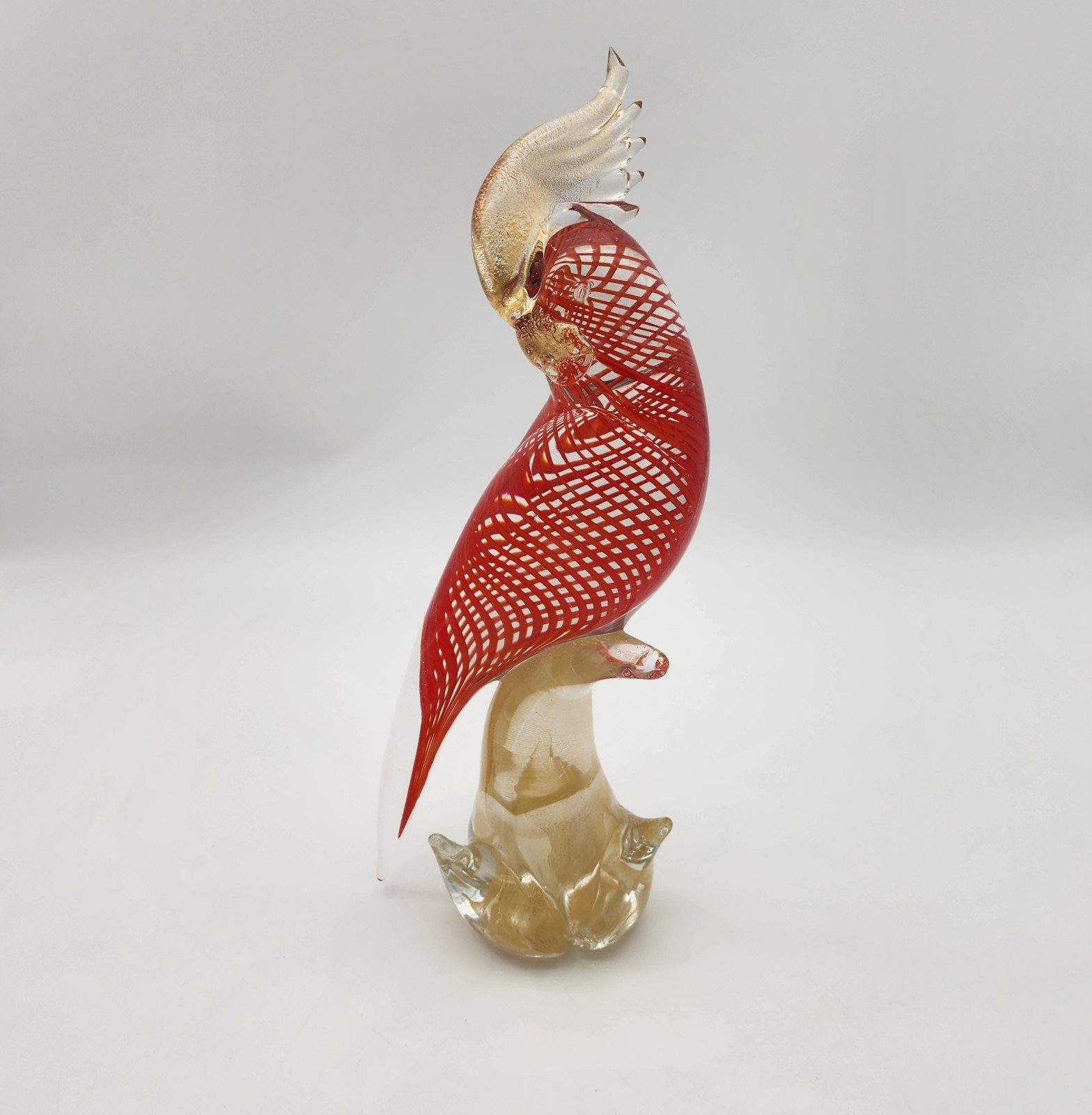 Vintage Murano COCKATOO Italian ART Glass Bird MADE IN ITALY 14.5”