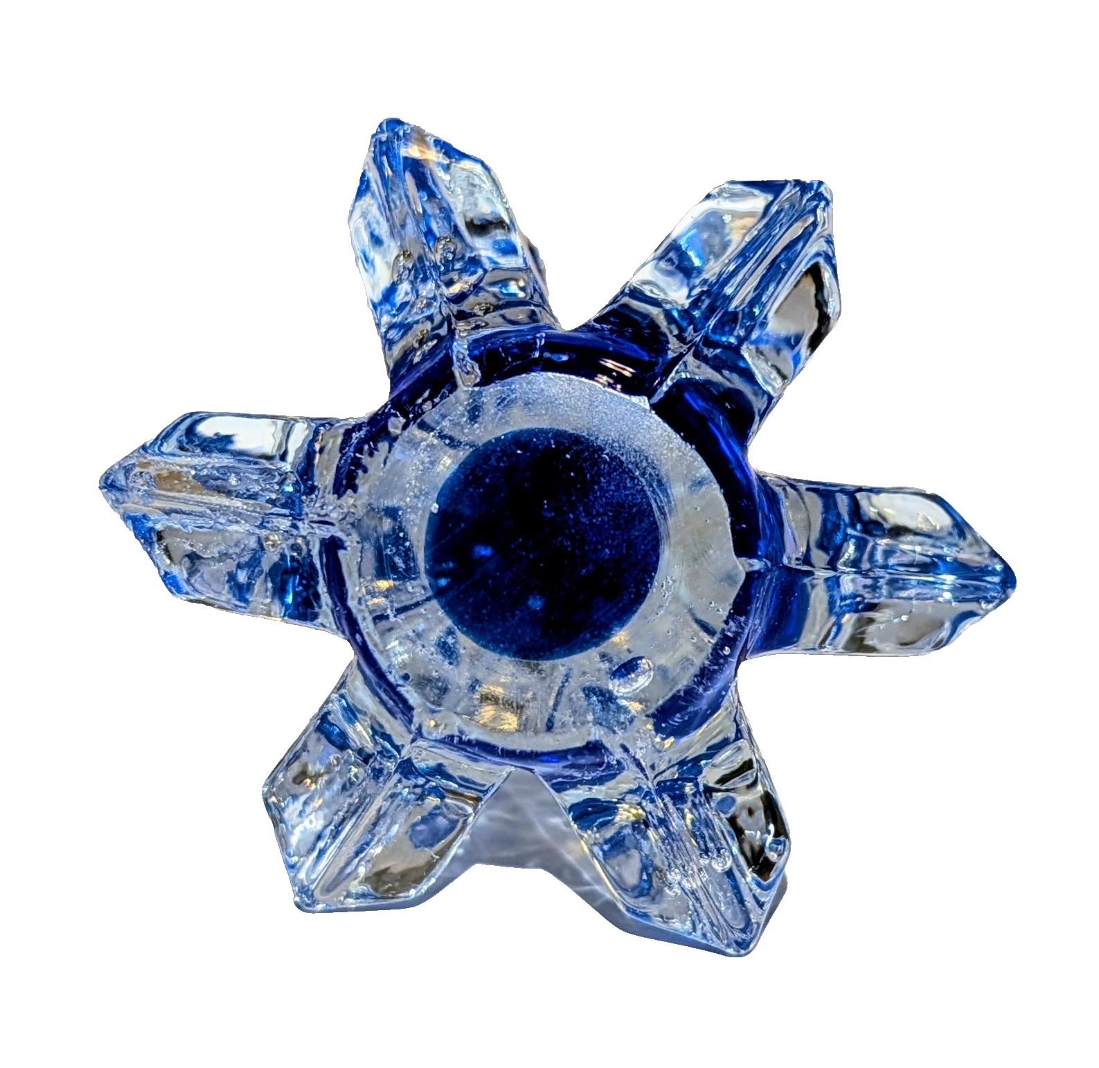 Vtg MidWest Cobalt Blue Art Glass Xmas Pine Tree Crystal Ribbon Sculpture x2 A+