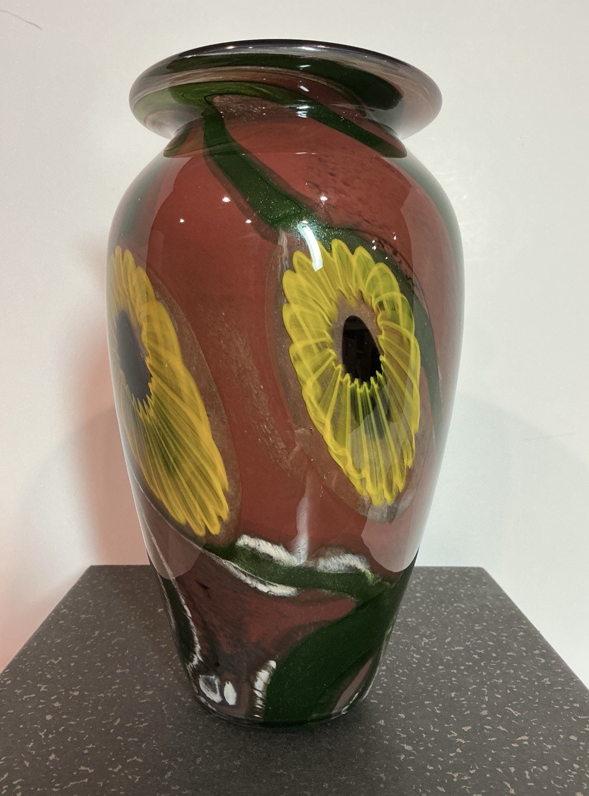 ROBERT EICKHOLT 2000 Hand Blown Art Glass SUNFLOWER Paperweight Vase Signed