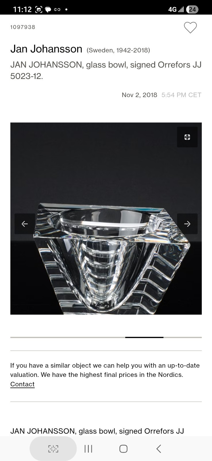Orrefors Horizon Crystal Bowl Jan Johansson Sweden Hand Etched JJ 5023 12