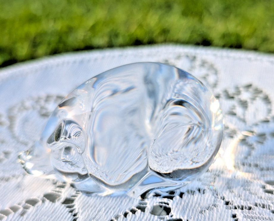 Vintage Steuben Glass Clear Crystal Pig Hand Cooler Lloyd Atkins Signed As-Is