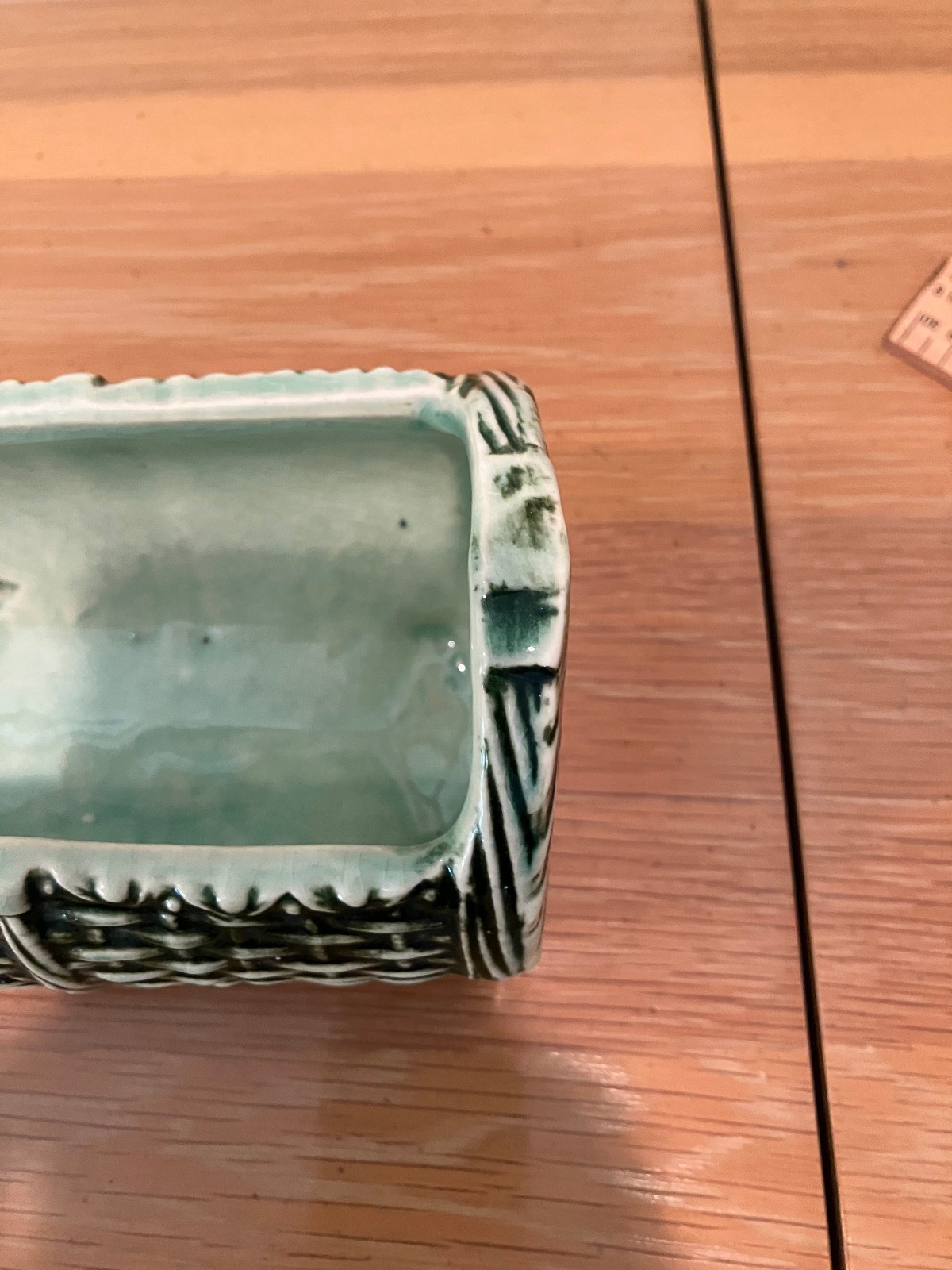 VTG McCoy Basket Weave Log Shape Planter; 7-3/8″ X 3-1/2″ X 3-1/2″; Green!!!