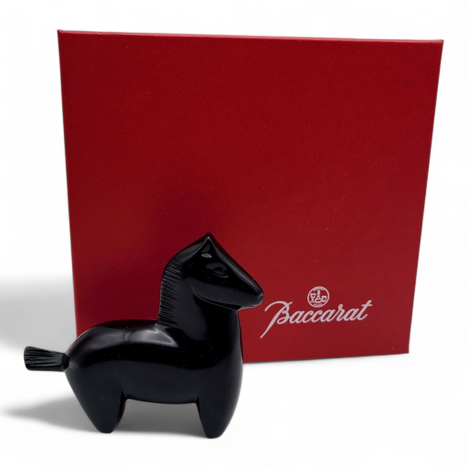 Baccarat Crystal Horse Black Stallion Figurine w/ Box Acid Etched Signed France