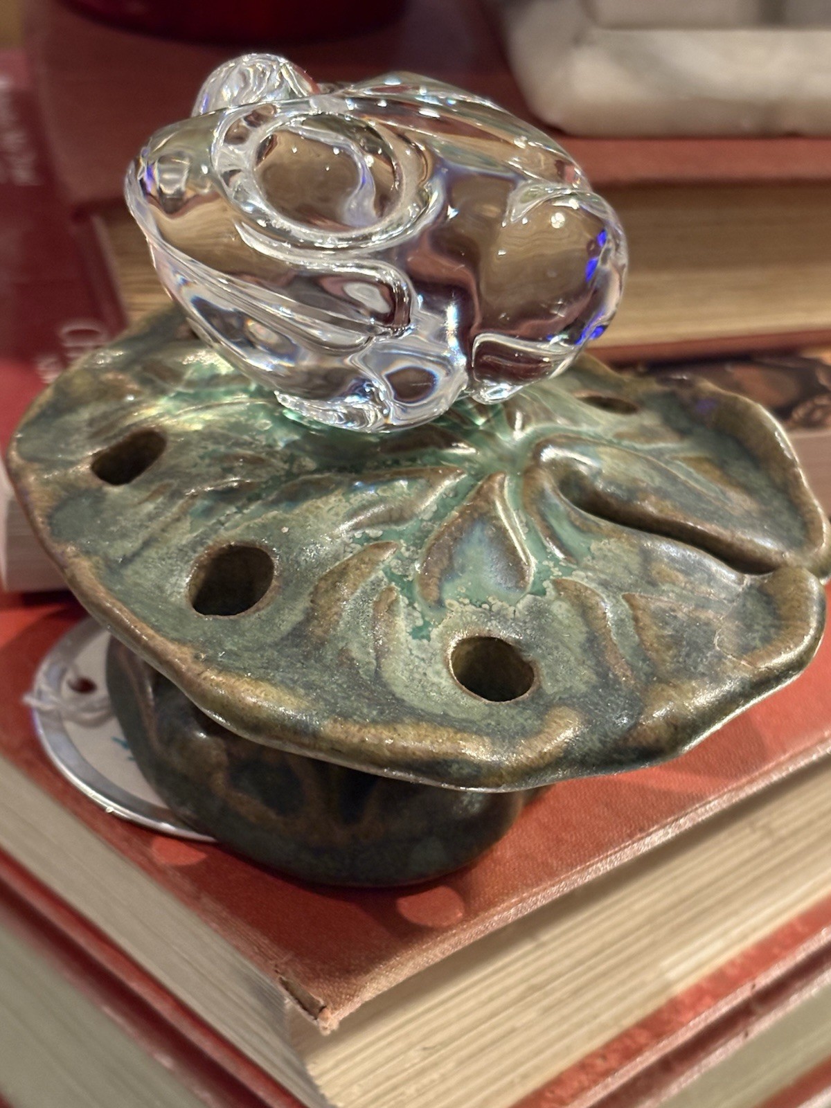Signed Lloyd Atkins Steuben Crystal Frog Paperweight /Hand Cooler 2.5″