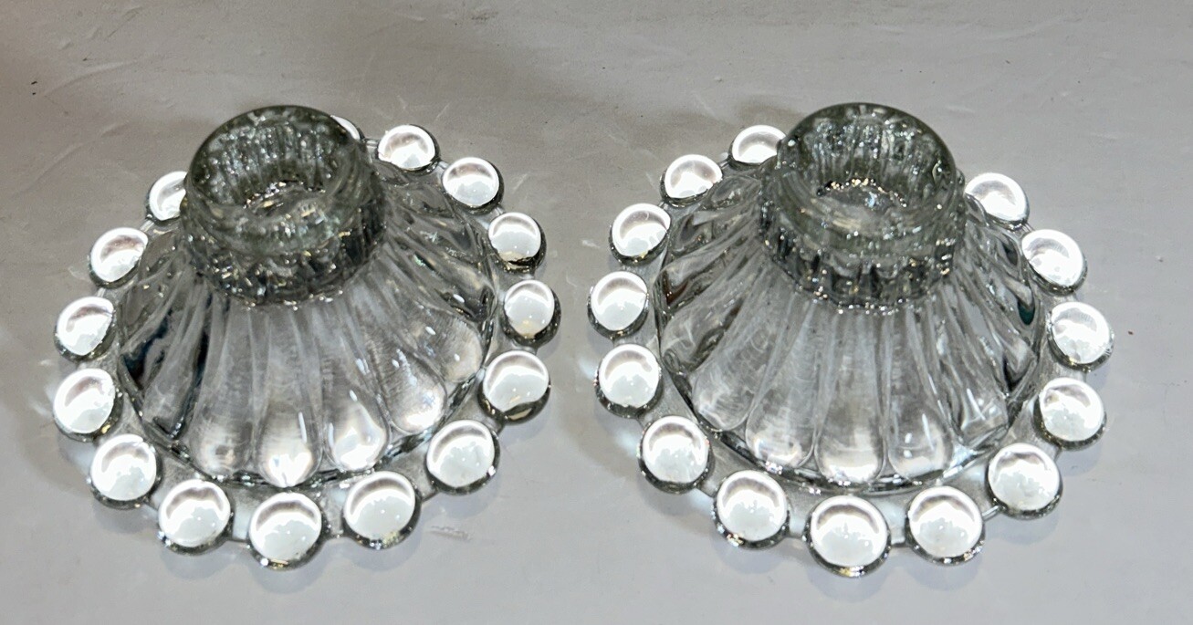 Candlewick, clear glass Anchor Hocking set Candle Holders