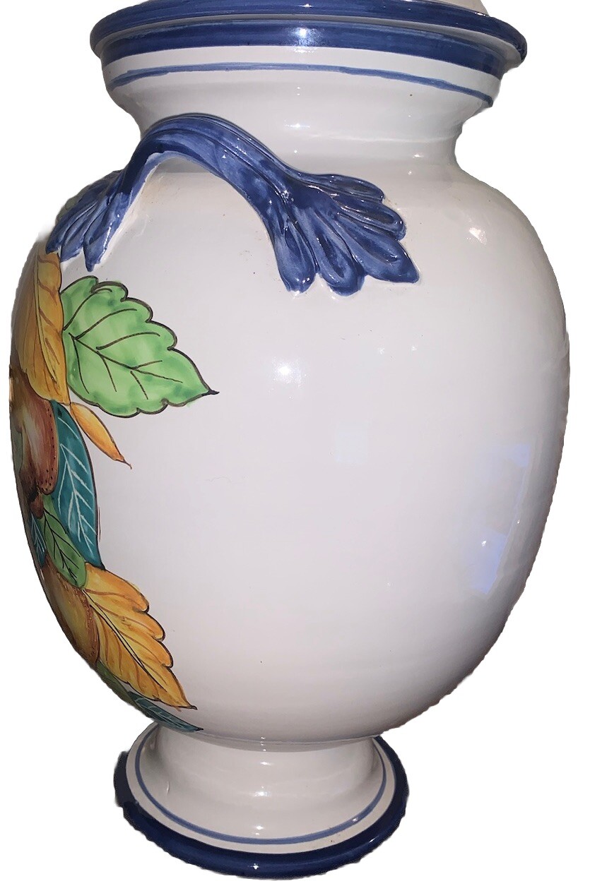 VTG Italy Double Birds Majolica Pottery Jar Vase 15.75”T 9.25”Diam Handpainted