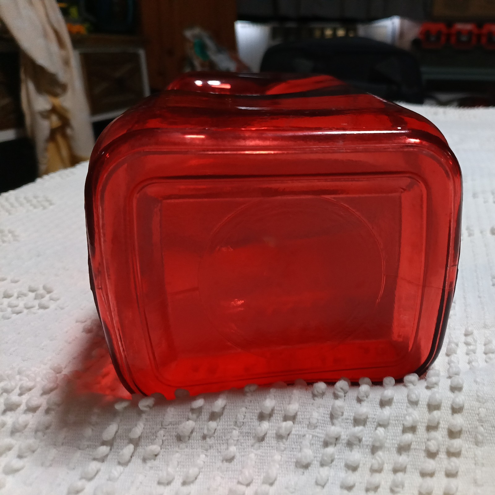 Rectangle Glass Water Bottle Gorgeous Red Color with top Vintage 12″ x 5″