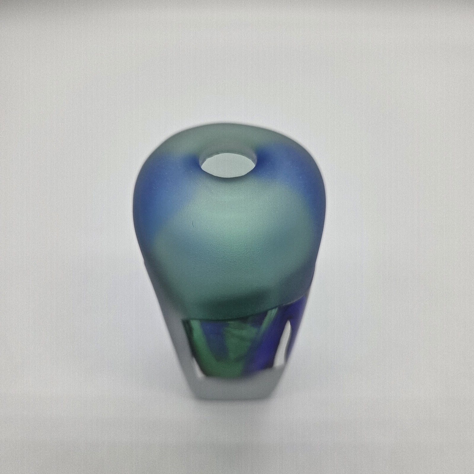 Vintage Jim & Connie GRANT Frosted Glass Blue/Green 5 1/4″ Perfume Bottle Signed