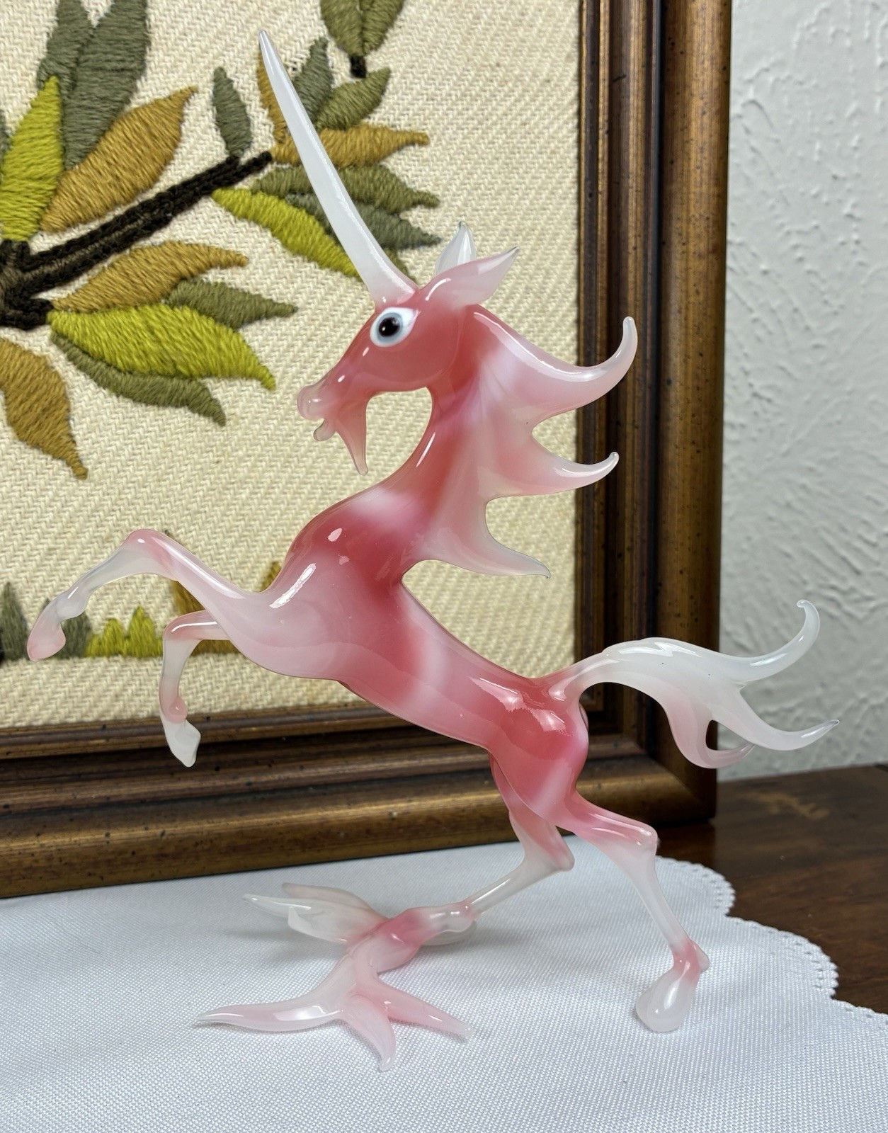 Art Glass Pink & White Swirl Pegasus Unicorn Figurine – Murano style