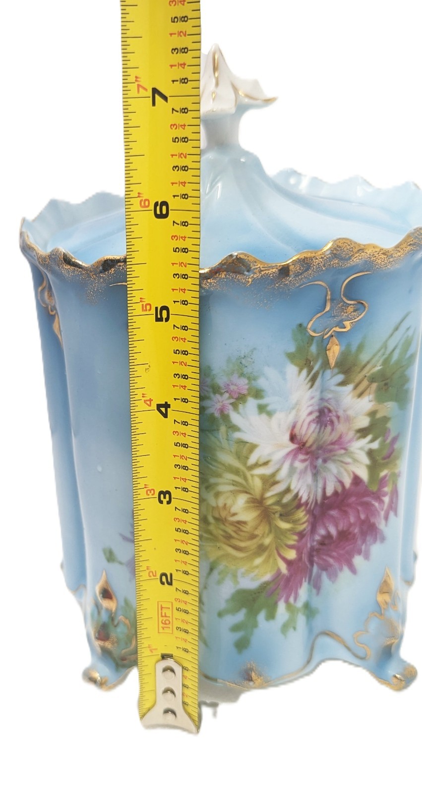 Antique RS Prussia Red Mark Porcelain Biscuit Cracker Jar Chrysanthemum Gold