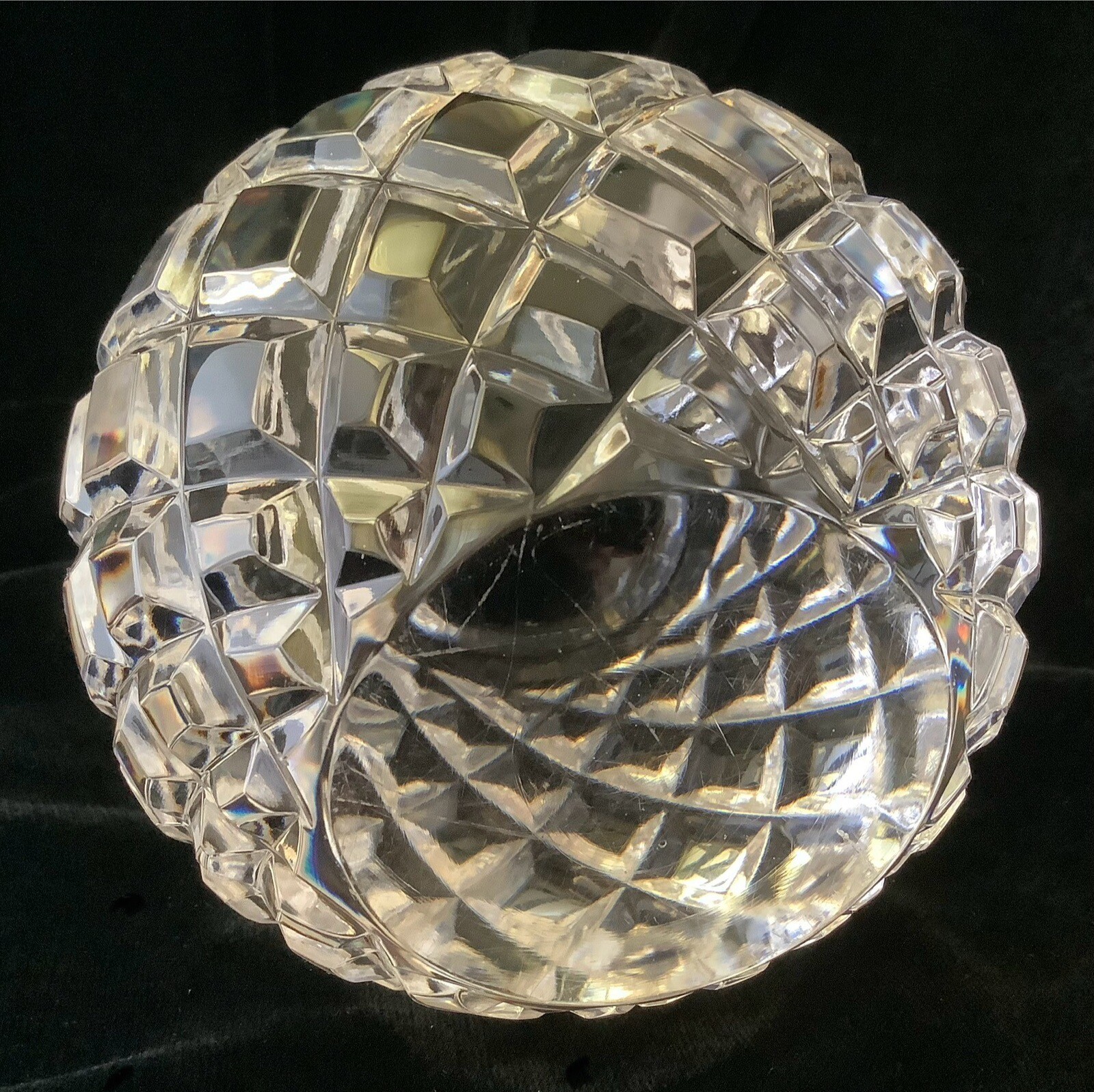 Vintage Heavy Lead Crystal Waffle Pattern Wheel Cut Glass Paperweight