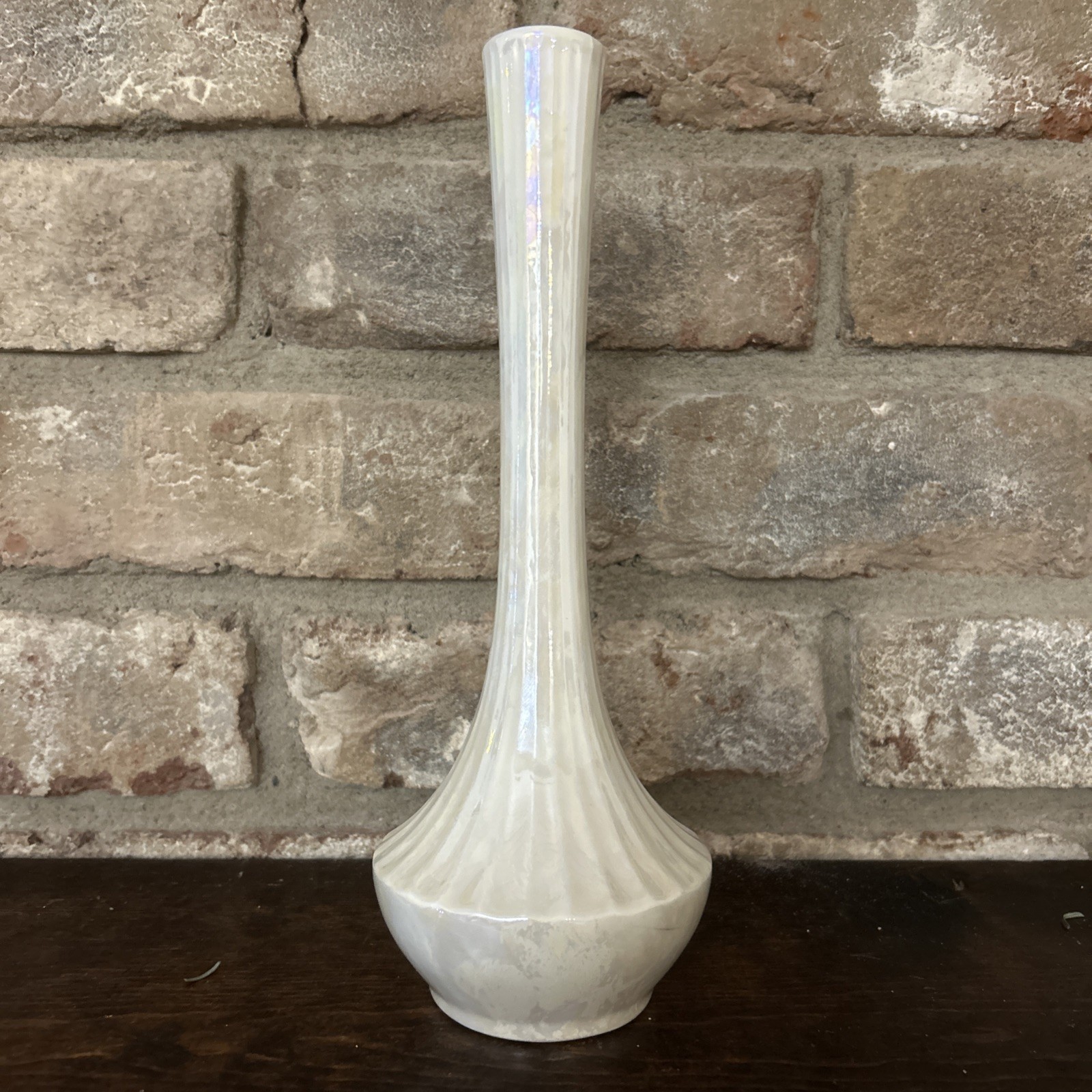 Beautiful Tall Vase Artist Signed Dated 1984 Pottery Iridescent Glaze White