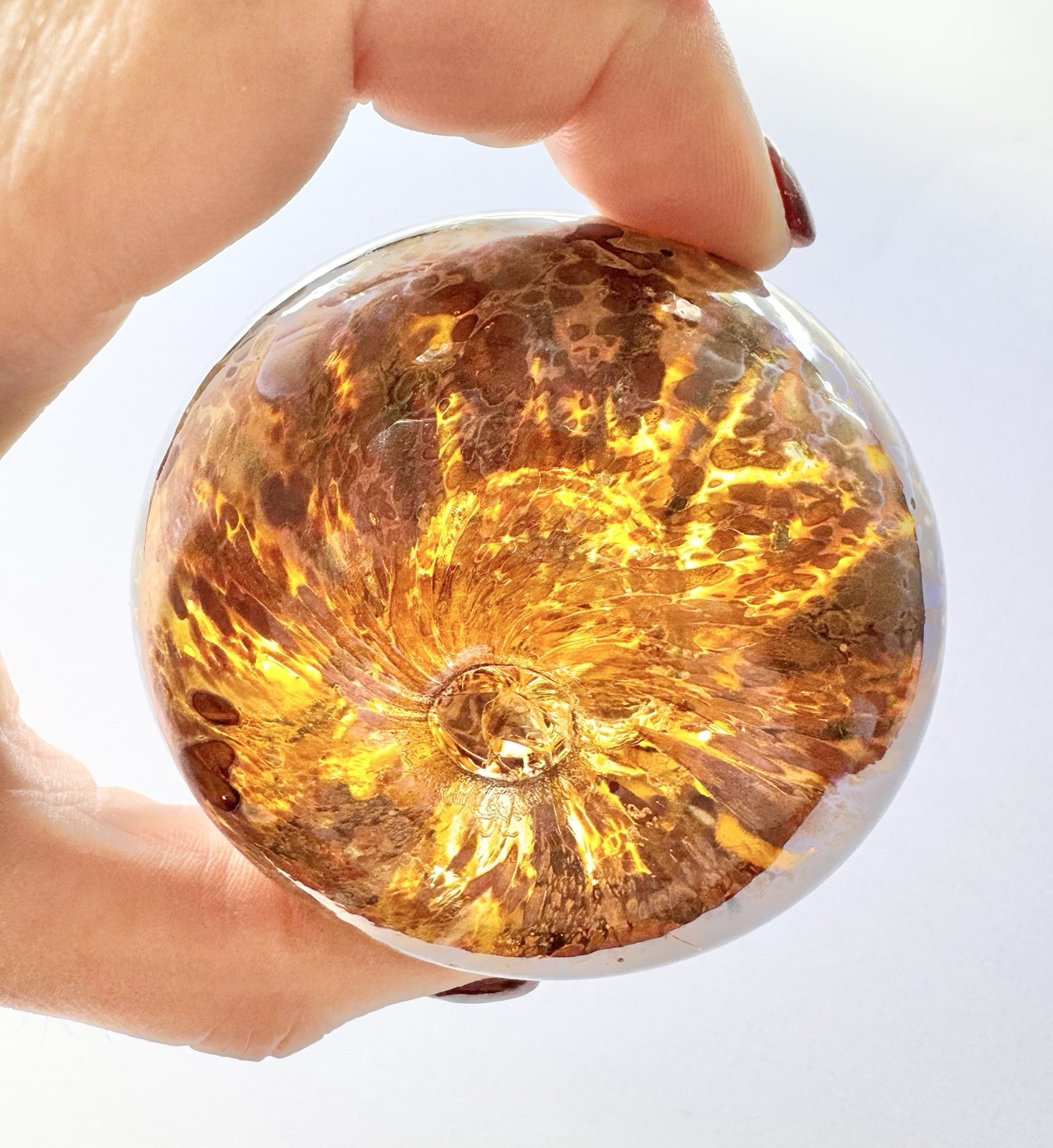Vintage Iridescent Spotted Blown Art Glass Paperweight Signed Sharon Fujimoto