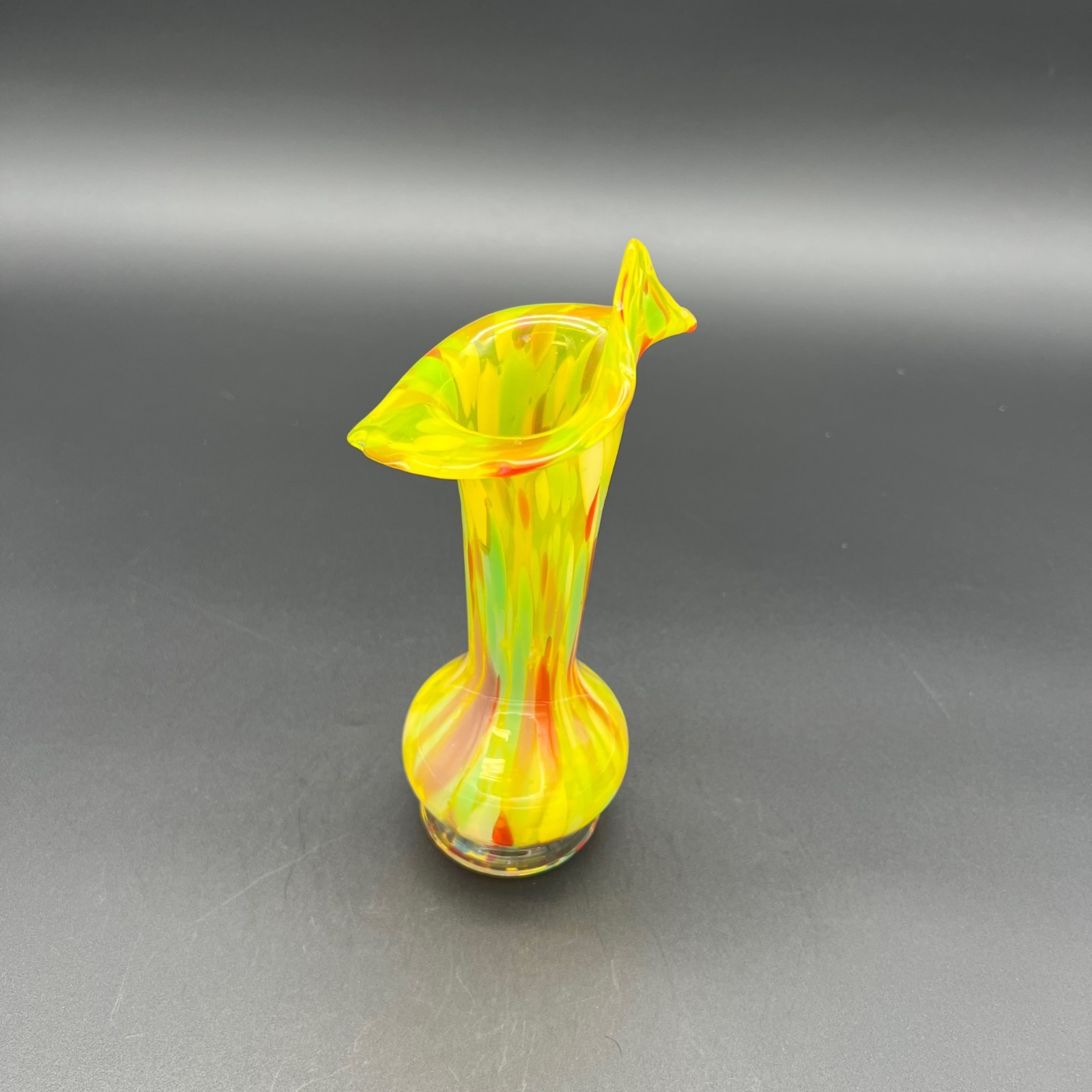 Murano Glass “Jack In The Pulpit” Yellow w/Contrasting Colors Vase 7 3/4” Height