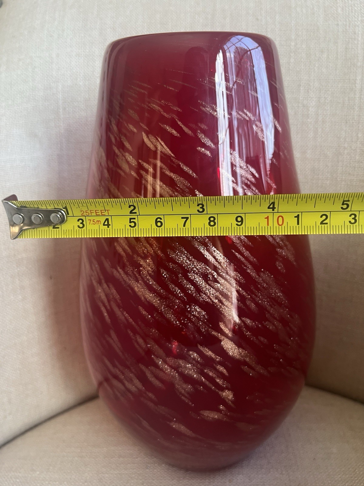 Murano Style Hand Blown Red /Gold Splash Vase.QUALITY BEAUTIFUL