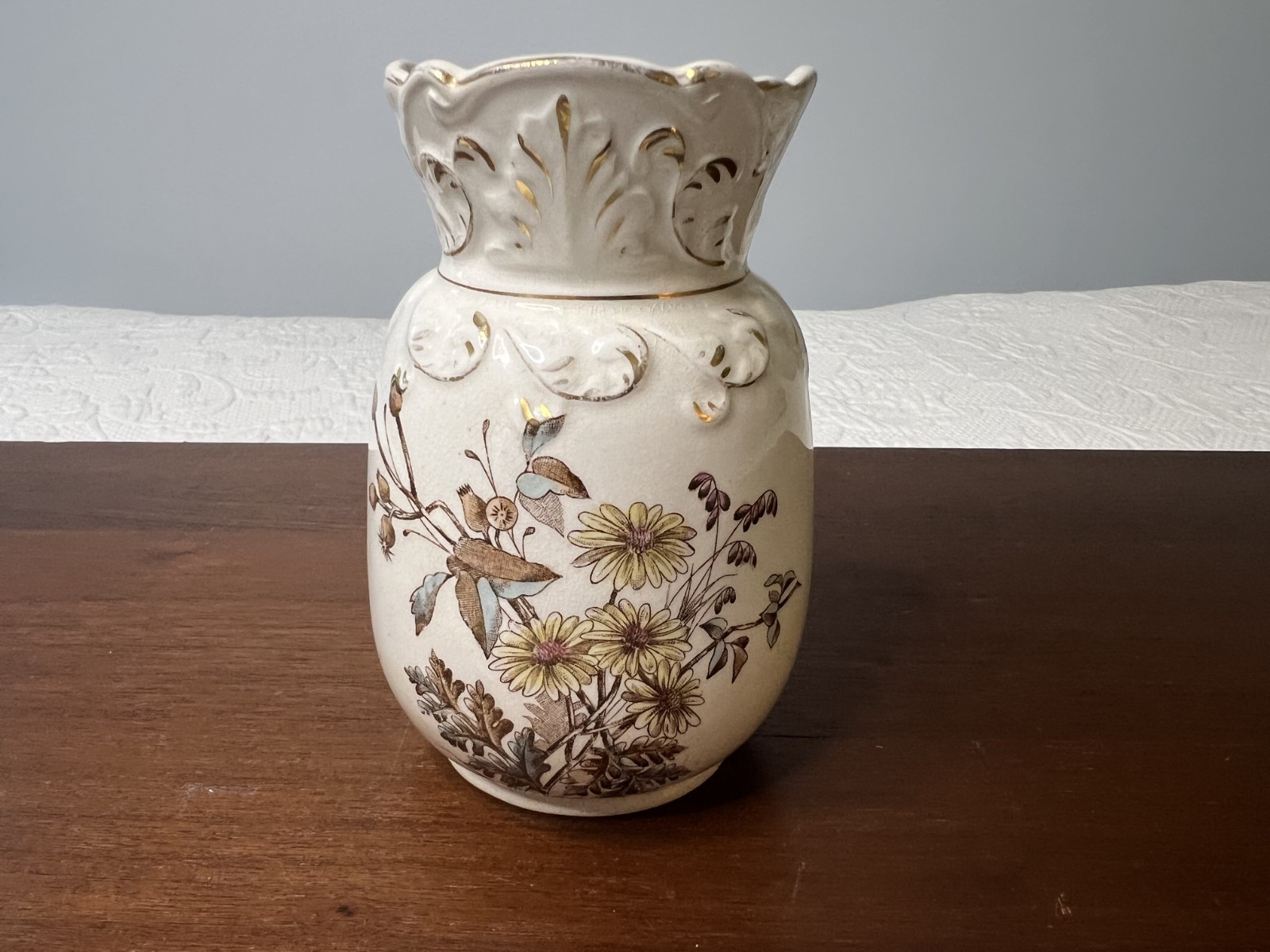 Antique? VTG? German? England? Vase Transferware Floral Gold Trim