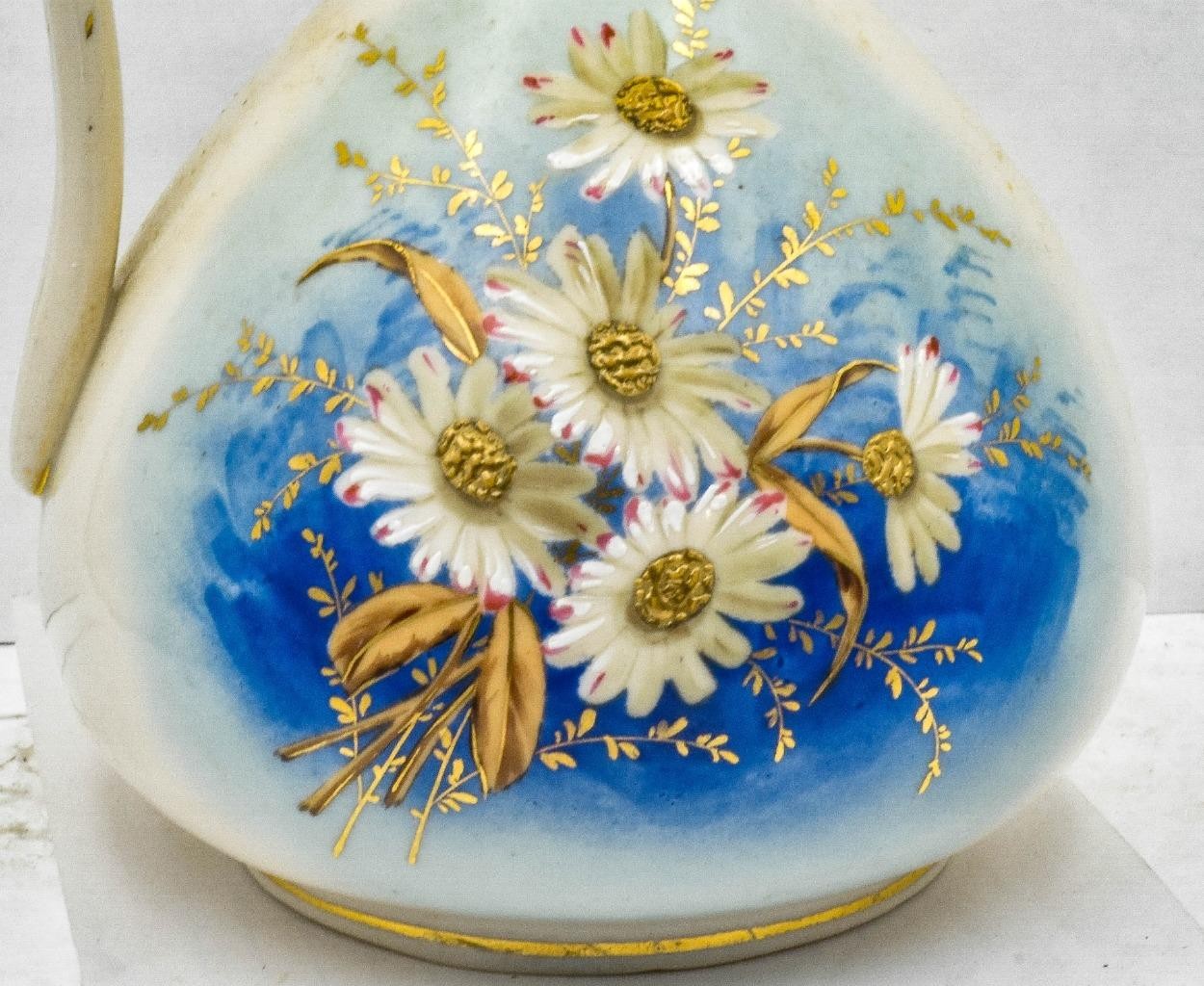 Antique Victoria Carlsbad Austrian wide Bulbous Ewer Hand Painted Floral Design
