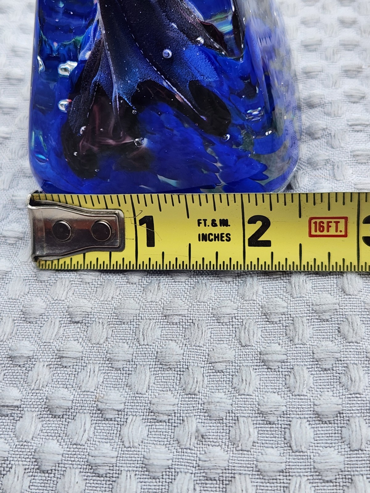 Art Glass Cone Paperweight Blue Clear Controlled Bubble Underwater Volcano *Read