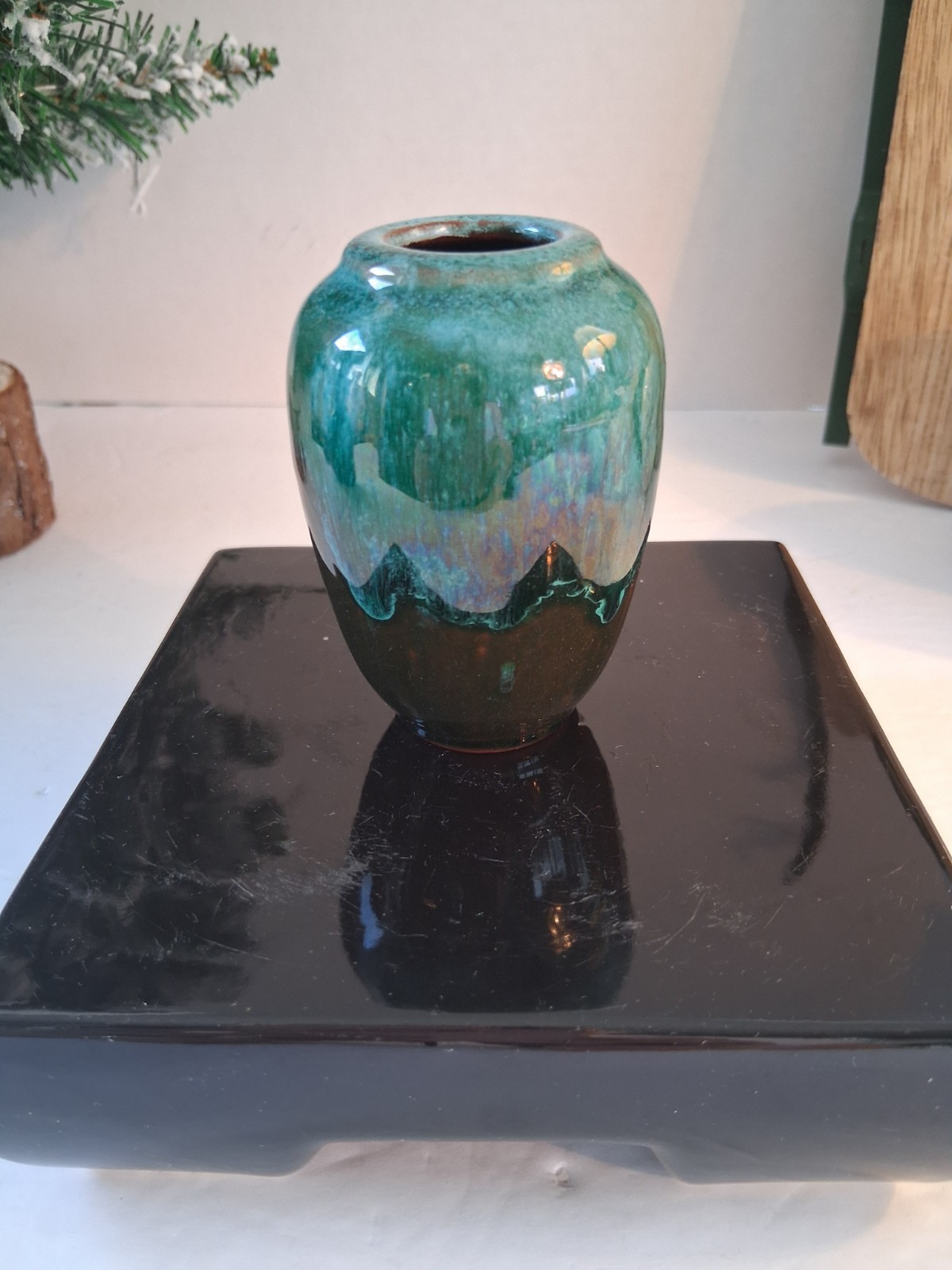 VTG 1970’s Blue Mountain Pottery Vases; 2 Pc Set, Blue/Green Drip Glaze;…