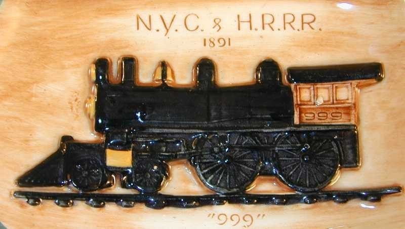 Unusual Pennsbury Pottery Plaque NYC HRRR “999” Locomotive 1891