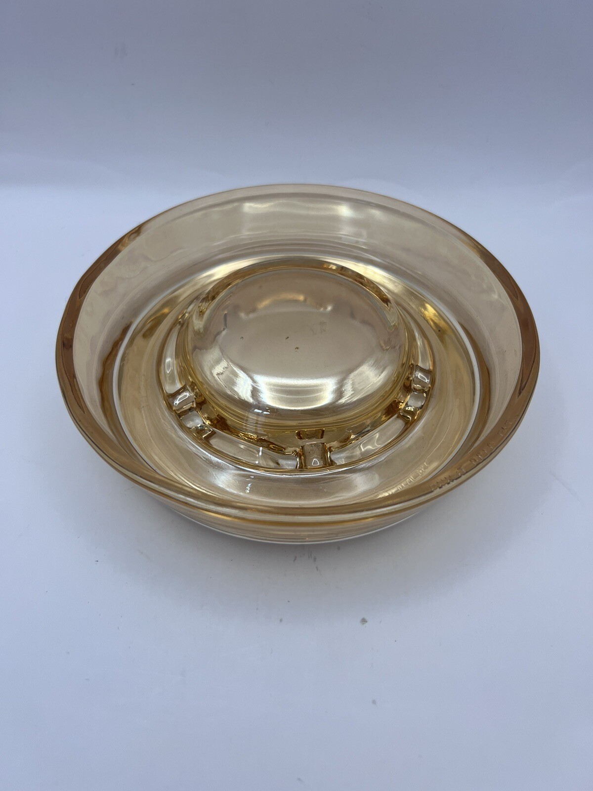Vintage DUK-IT BFLO Iridescent Carnival Glass Round Ashtray 6 1/8″ Wide