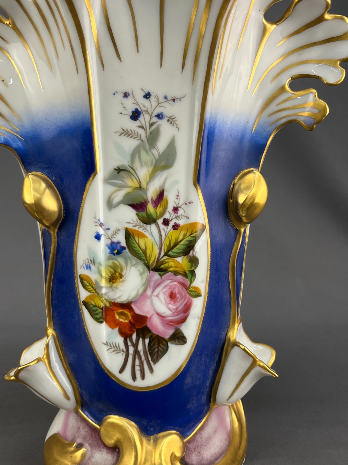 19th c. Old Paris Porcelain Hand-Painted Floral 12 1/2″ Spill Vase