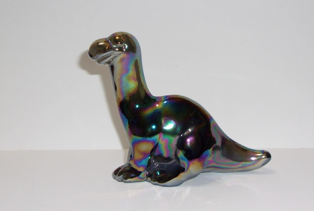 Fenton Glass Smoke Carnival Iridized Dinosaur Figurine Mosser Made In USA