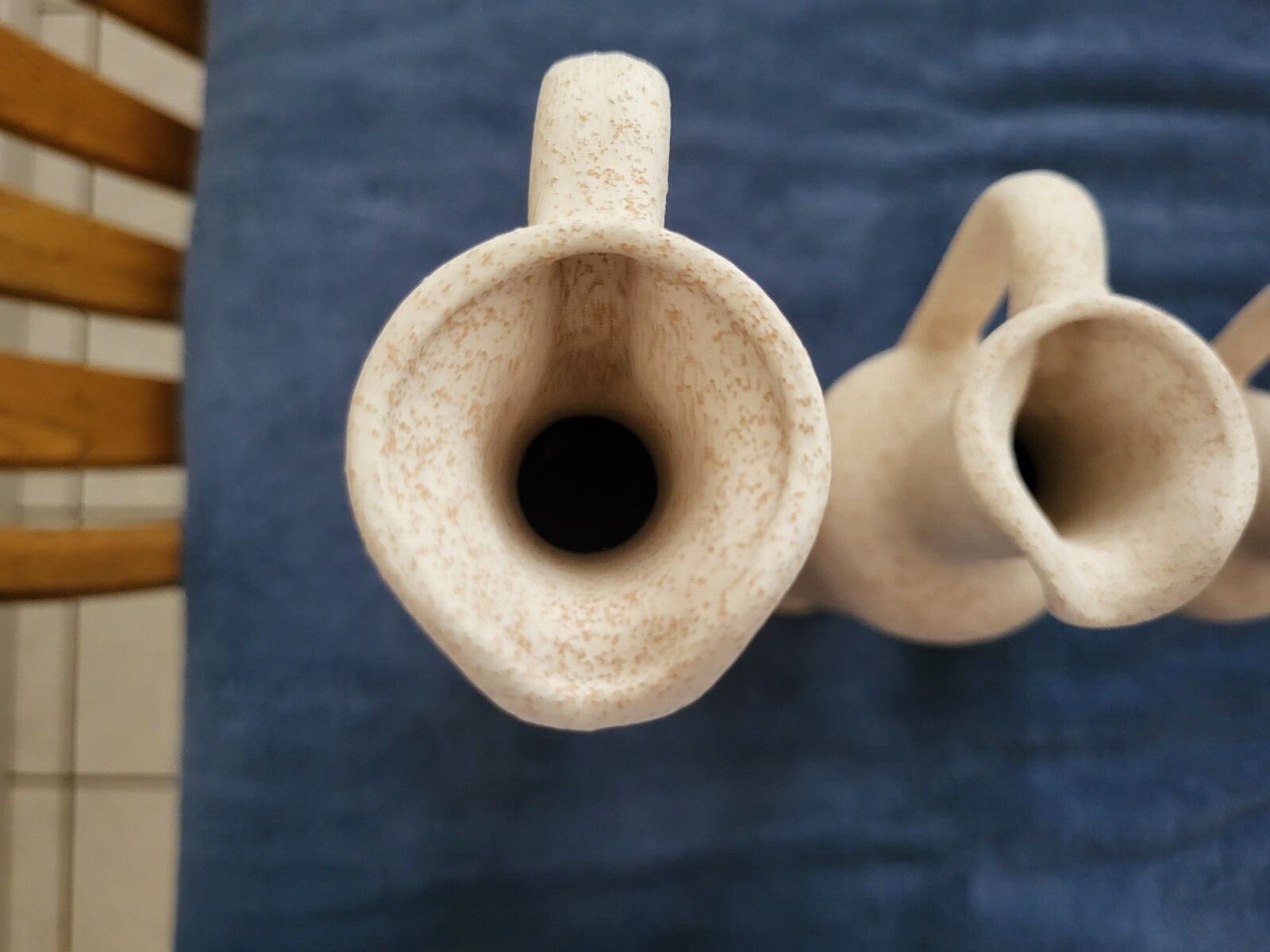Hand Made and Texture Painted Set of 3 Beige Vases 13, 11.5, and 9 Inches