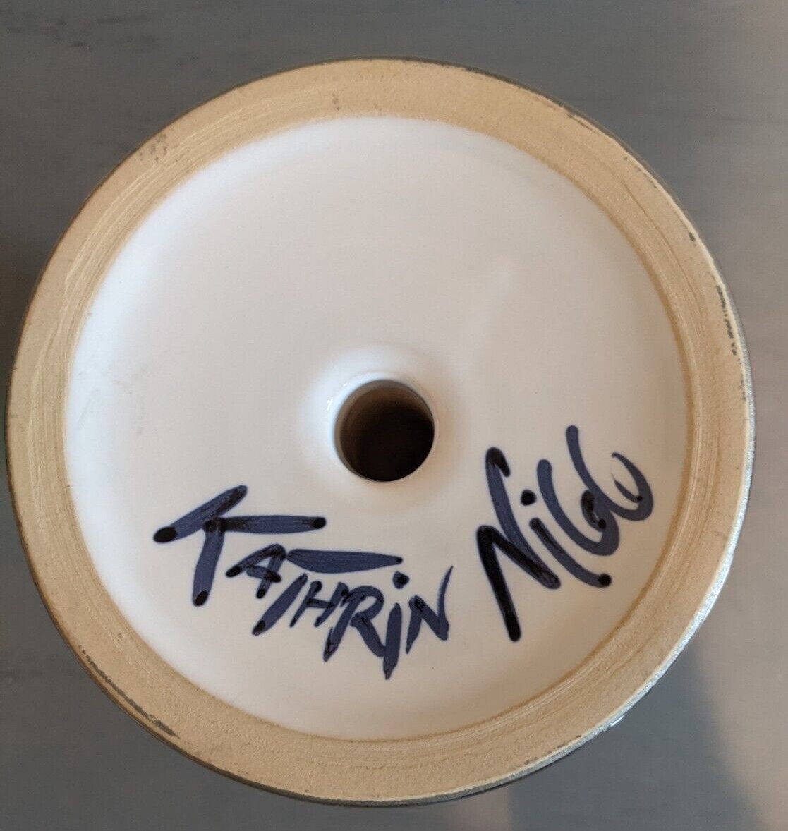 Kathrin Nigg Switzerland Art Pottery Candlestick Candle Holder Signed Abstract