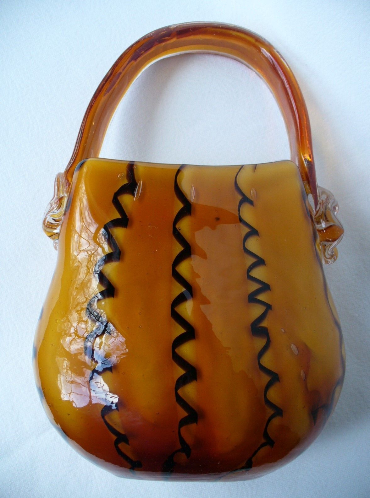 CASED~Art~GLASS~Block Crystal~DECORATIVE VASE~Handbag~HAND BLOWN~10.5″x6.2″
