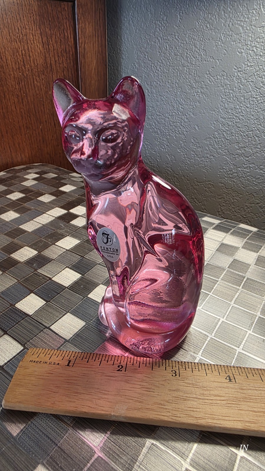 Fenton Glass Cat Pink Gorgeous & Nice Condition With Sticker Original Price Tag