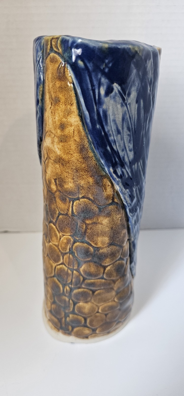 Textured 10″ Tall Porcelain Vase Signed By Artist Glazed