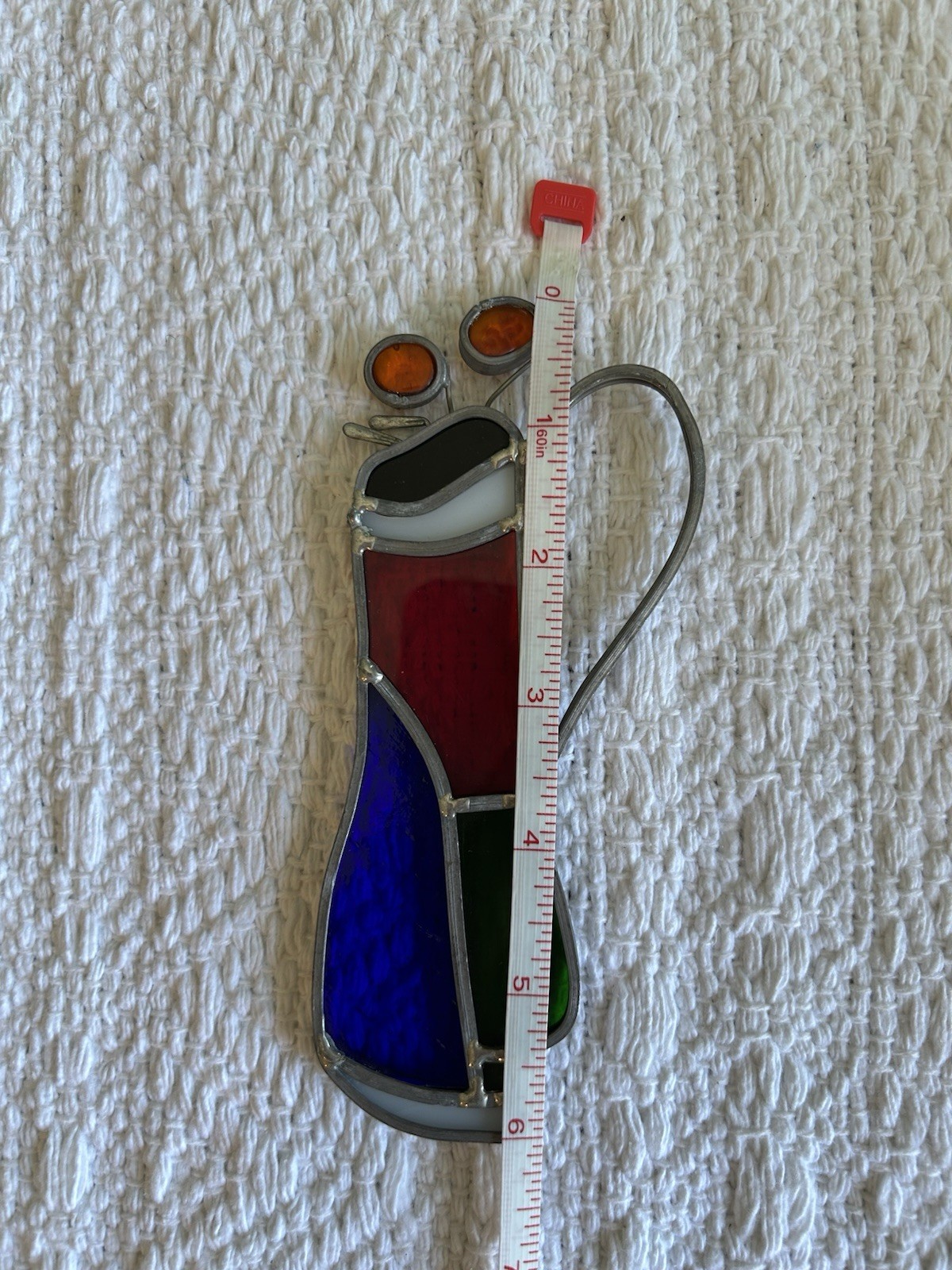 Vintage Stained Glass Leaded Golf Bag/Clubs Suncatcher Ornament Approx 6 inches
