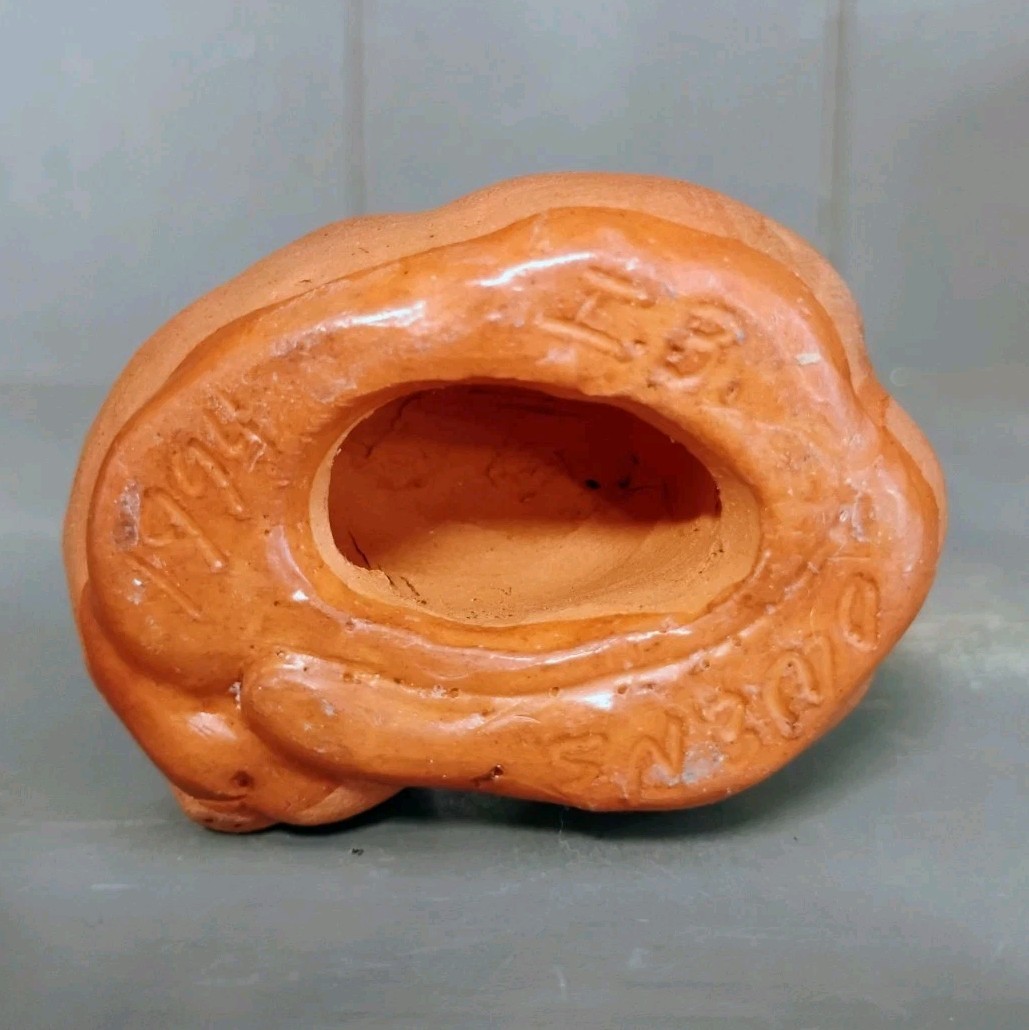 Vintage Ina Owens Bolick Pottery Animal Curled Up Orange Cat Fox Dog Red Clay 94