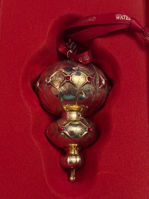 Waterford LISMORE Silverplate Spire Ornament 2012 w/Red Crystal New Free Ship!