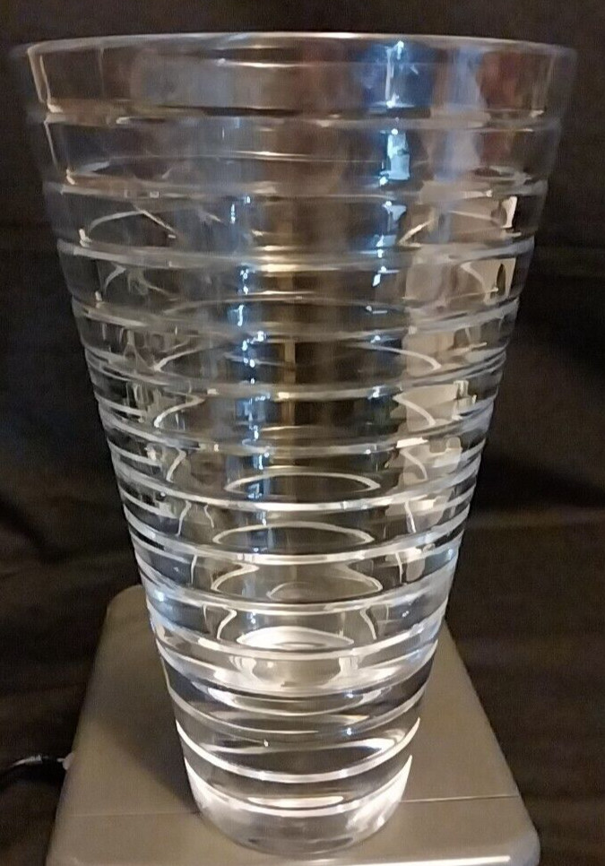 Modern Bevel Cut Block Style Ribbed 5Lb Crystal Glass 8.75″ Cylinder Vase Mint!!