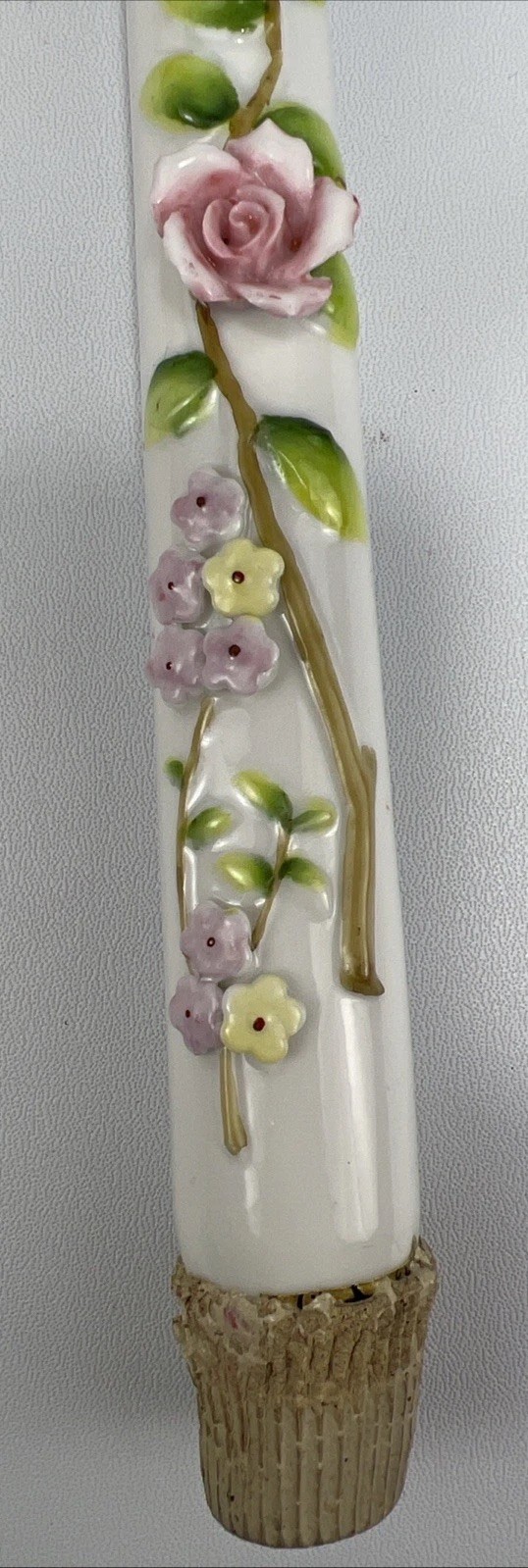 Vintage Porcelain Candlestick Flowers Pink Candle Japan