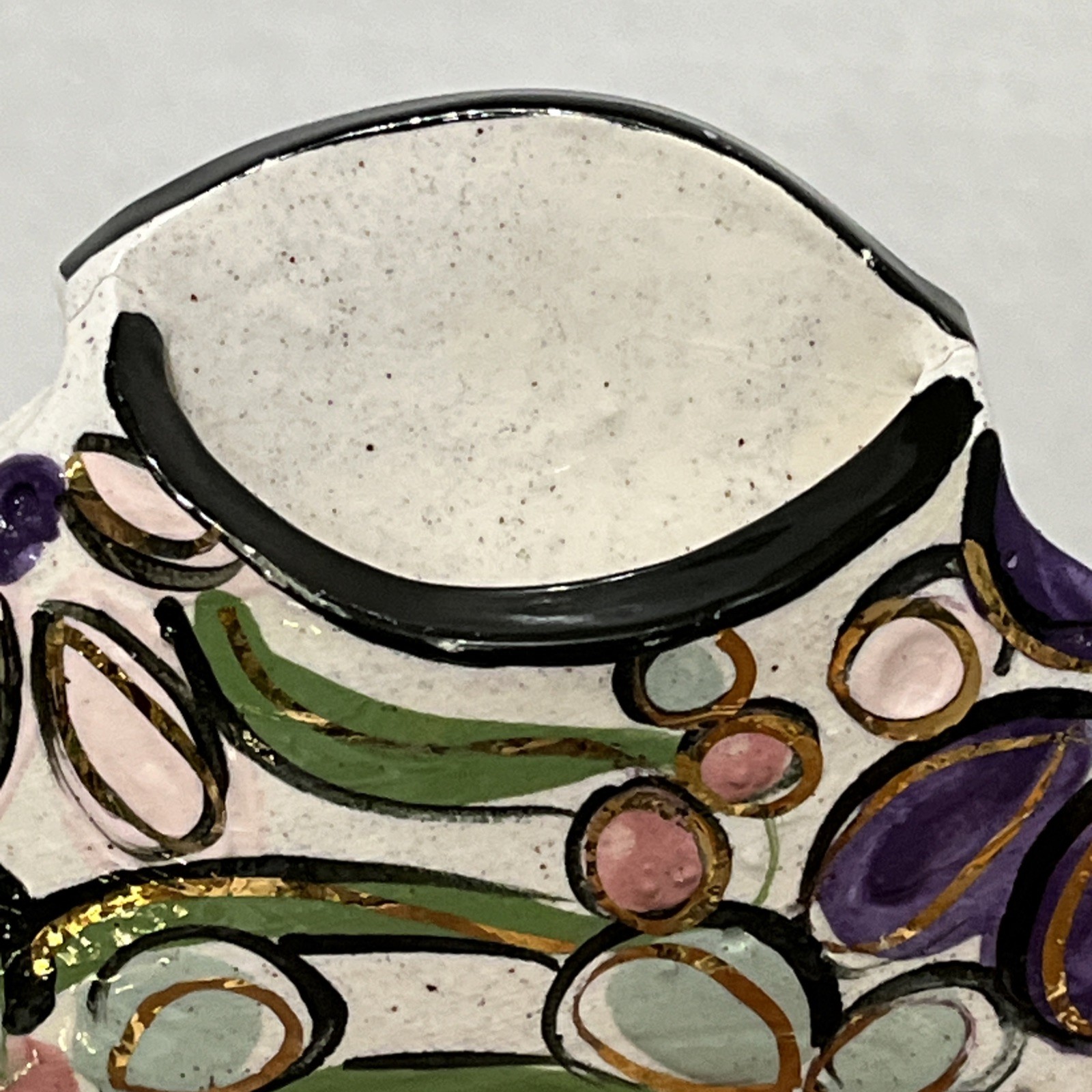 Freestanding L. Boman Pottery Pocket Vase Pot Hand Painted Gold Accent Colorful