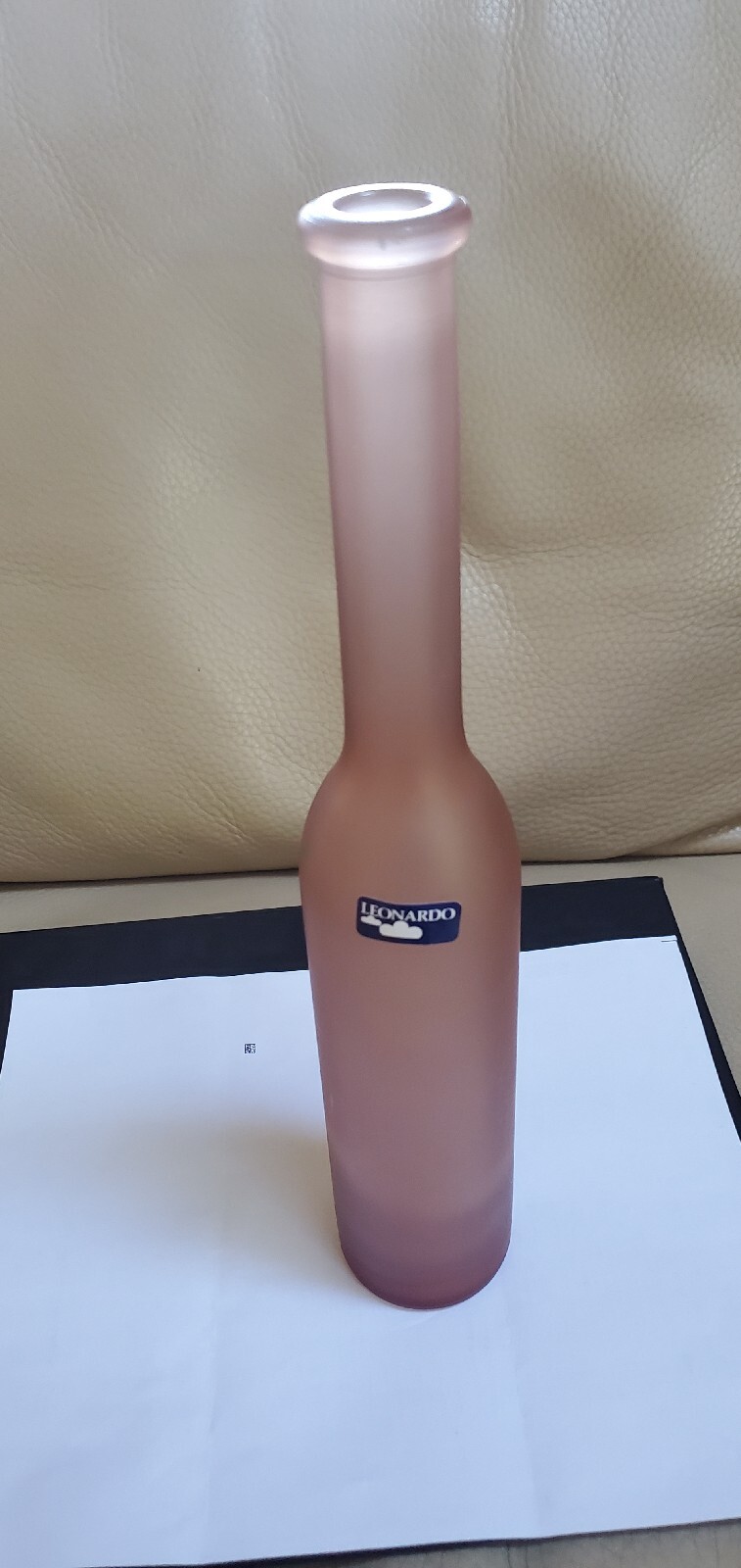 Leonardo Hand Blown Glass Bottle/Vase. Germany. Pink Frosted. 13 1/8″Tall.