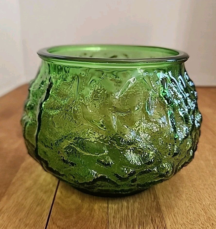 Vintage E.O. Brody Co Textured Crinkle Glass Bowl Vase Cleveland USA 6″ x 4″