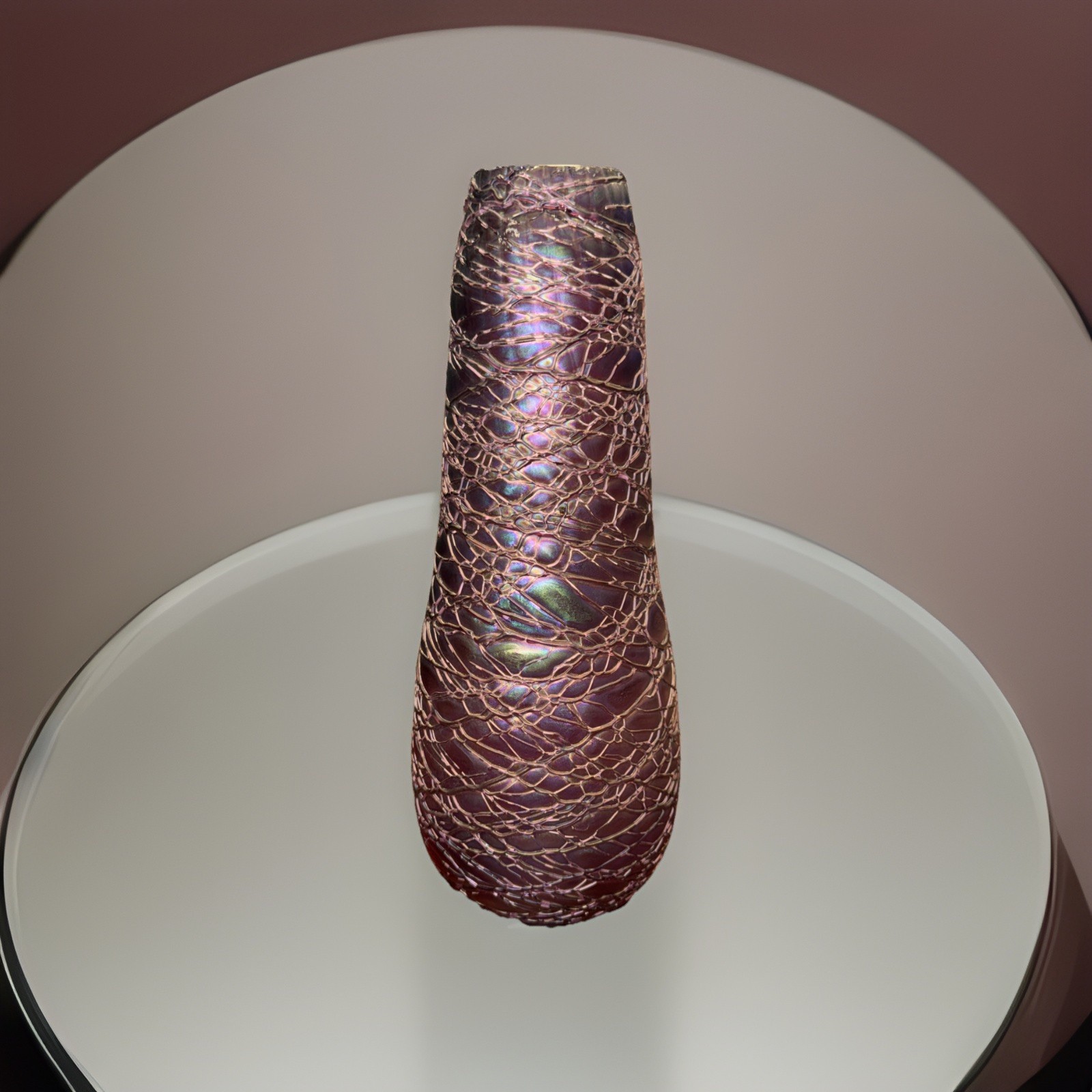 Rare Art Nouveau Kralic Threaded Vase Amethyst Purple Iridescent 1890-1920 12”T