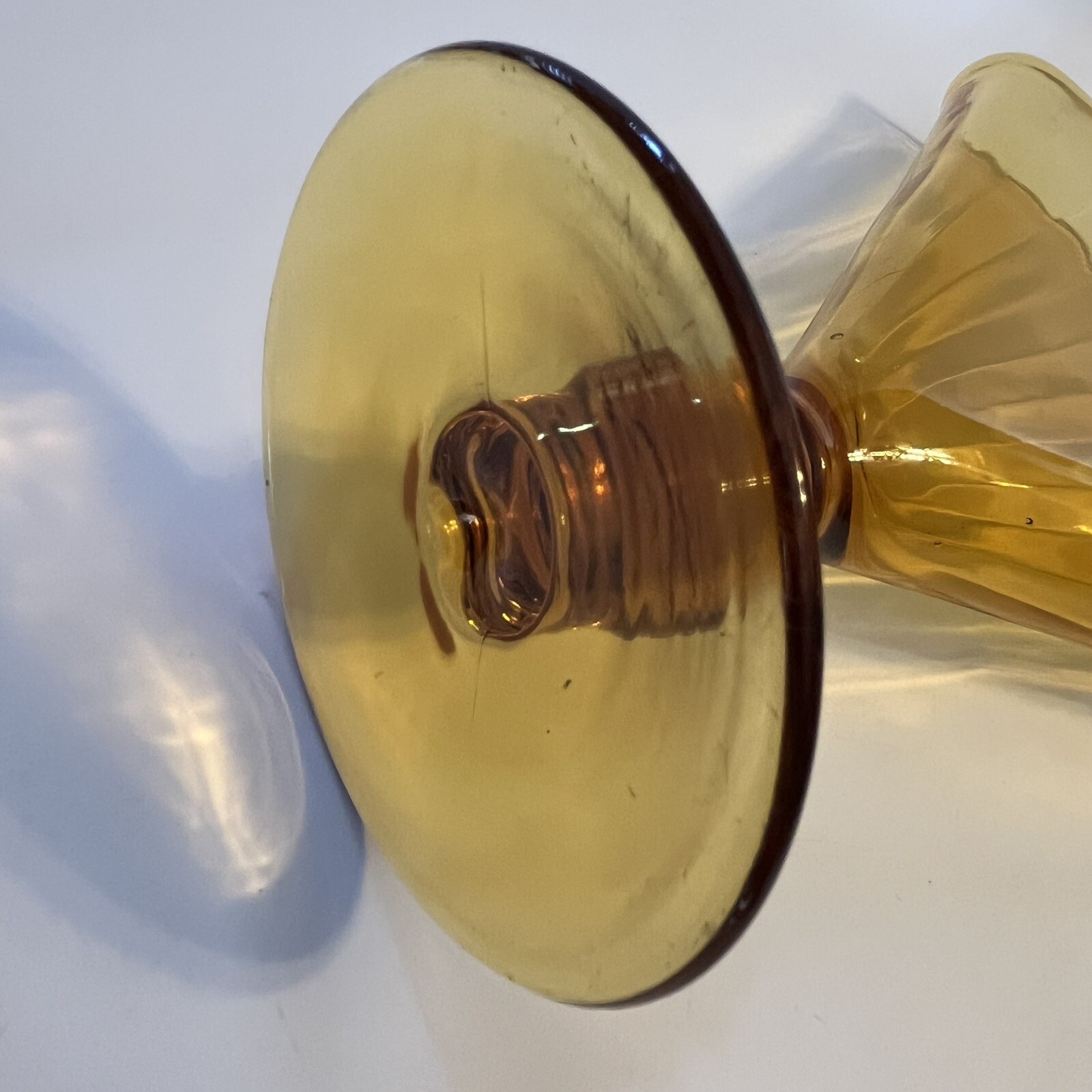 Vintage Amber Glass Fan Vase Optic Ribbed 8.5″ H x 7 L x 1.25″ W 3.75″ D Base