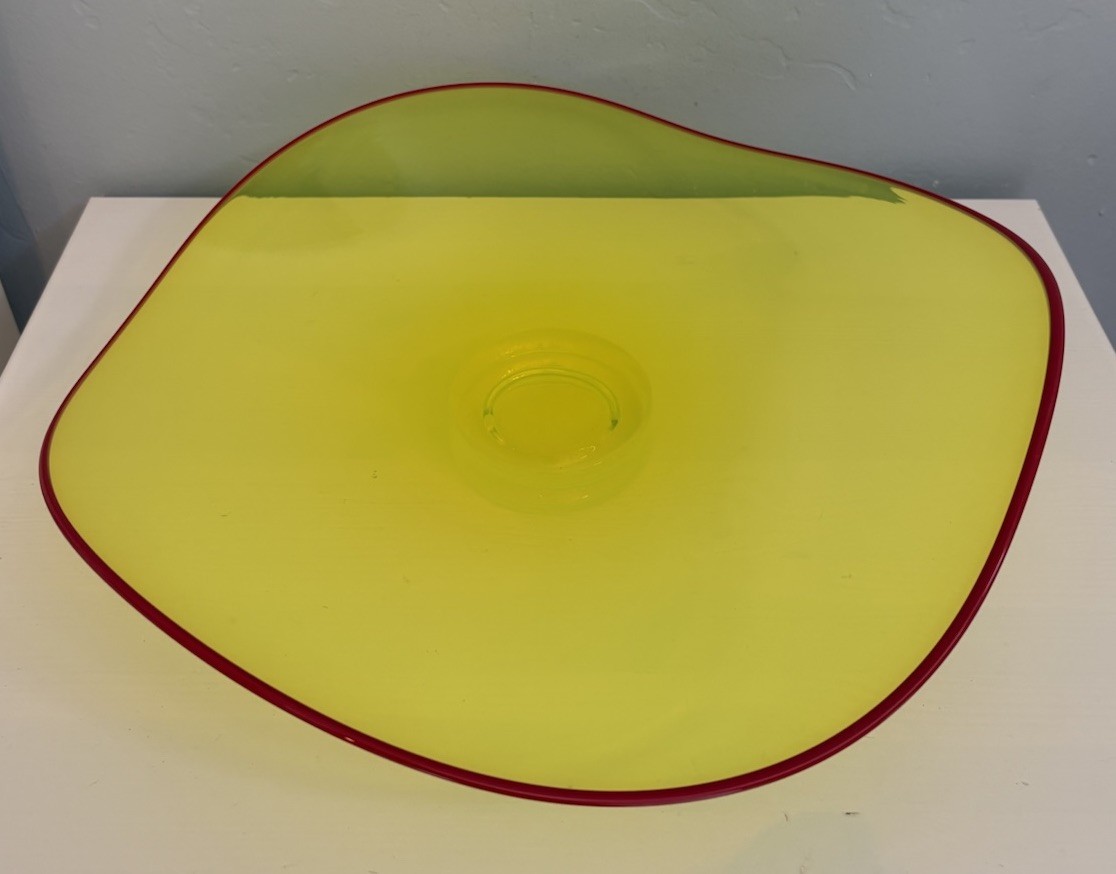 Hand Blown Art Glass 14” Bowl Sculpture Centerpiece Signed Vessel Studio 2014