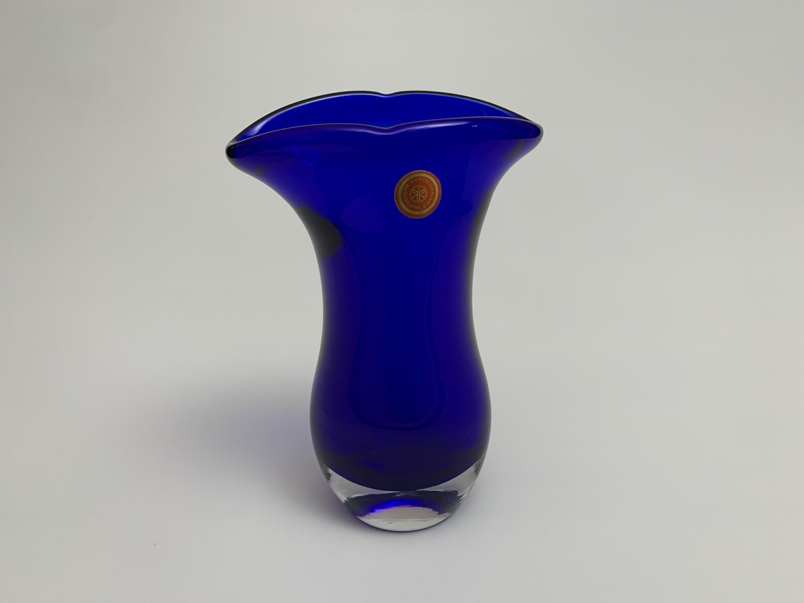 Vintage Cobalt Blue MCM Art Deco Vase Crystal Brand Made In China
