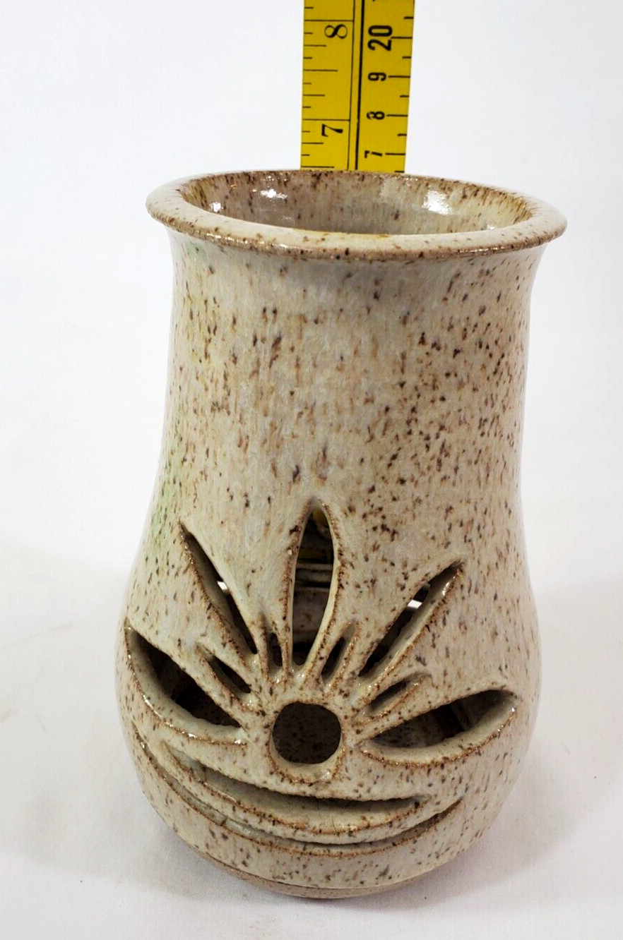 Studio Art Pottery Sunset Sunrise Cut Out Luminary Candle Holder Artist Signed